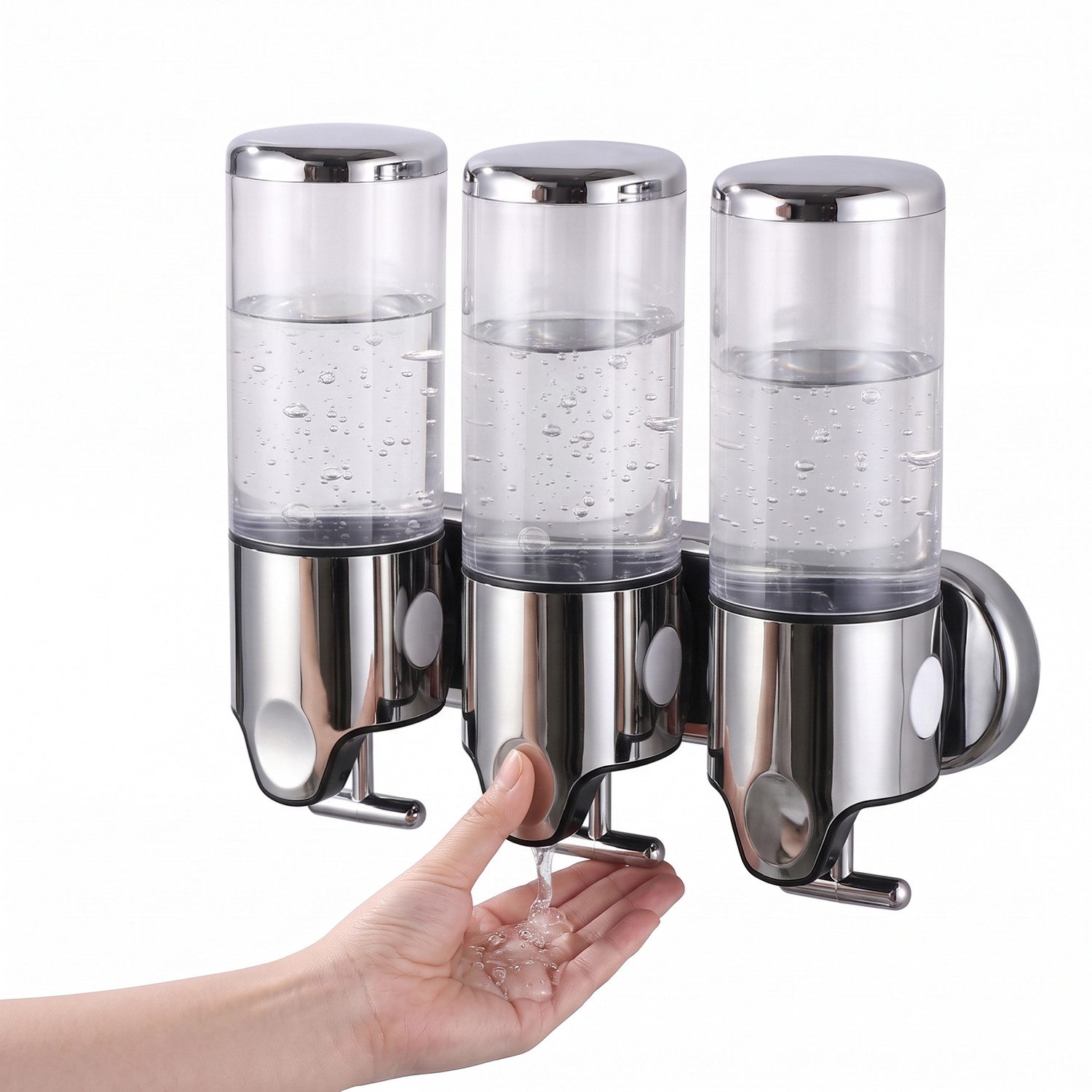 HEYHIPPO Seifenspender Wandseifenspender mit manuellem Druck – 3×500 ml, ABS & Edelstahl, (Lotion-Spender mit transparentem Sichtfenster 31,5×25,5×10,5 cm), 3-Kammer Seifenspender 1500ml,manueller Druck, transparent, für Bad