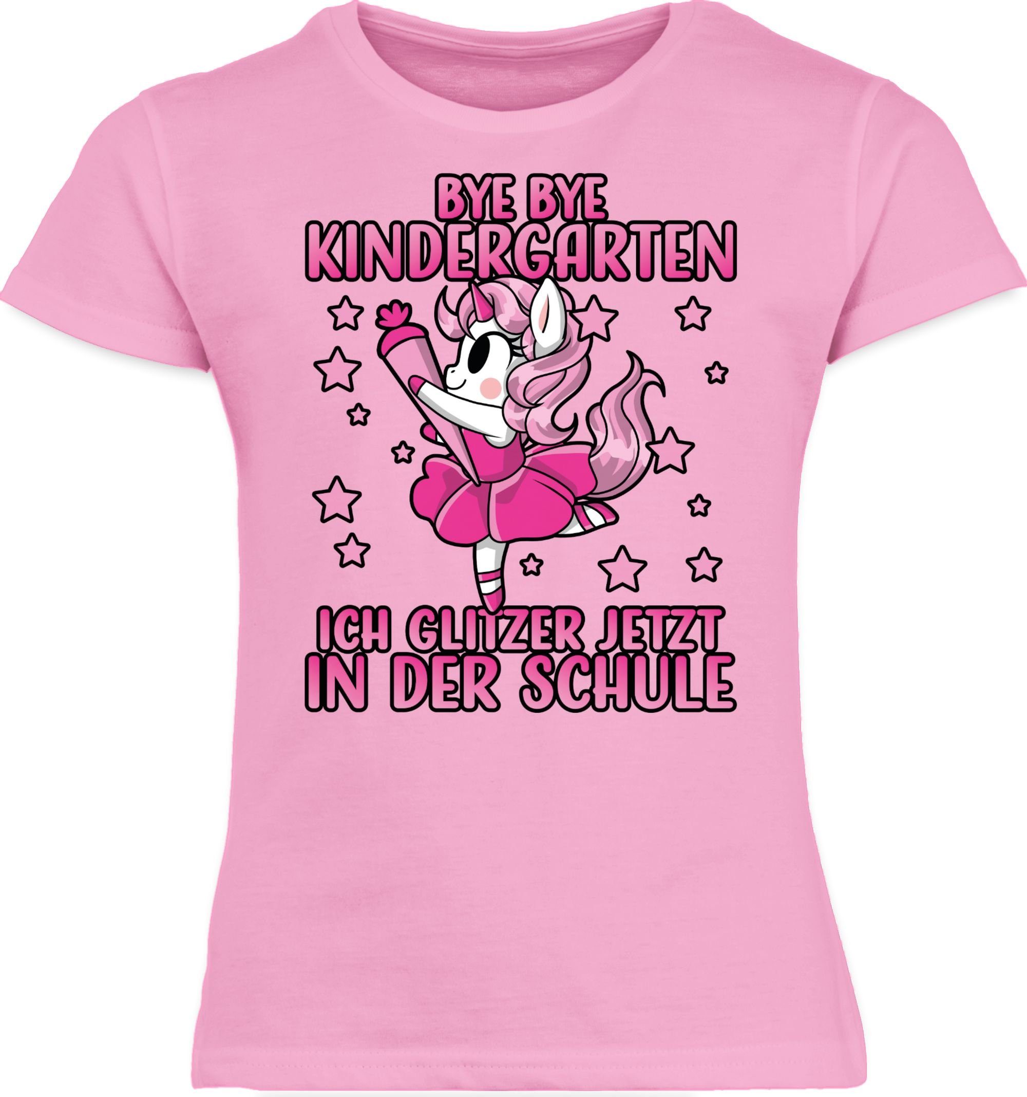 T-Shirt Bye Bye Kindergarten ich glitzer jetzt in der Schule mit Einhorn - Pin