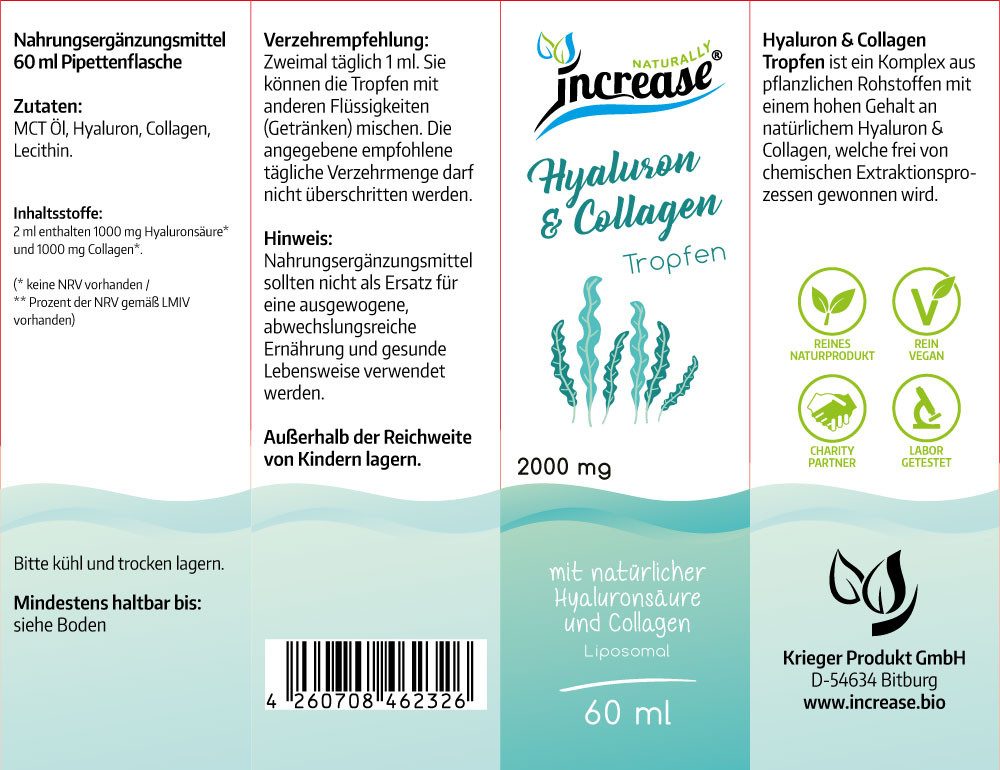 increase NATURALLY Liposomales Hyaluron & Collagen - 2000mg pro Tag Tropfen, 60 ml