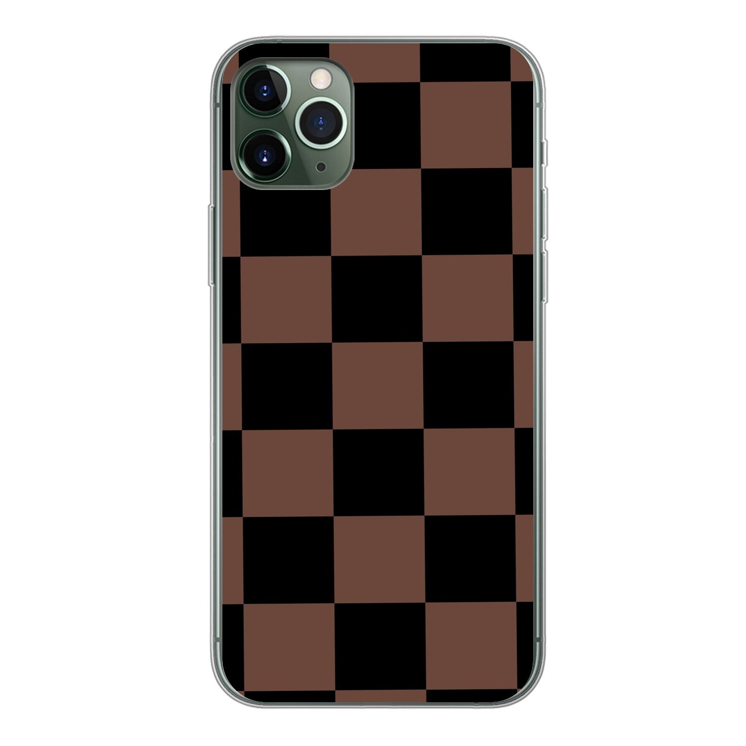 MuchoWow Handyhülle für Apple iPhone 11 Pro Max Schachbrettmuster - Braun - Schwarz - Blöc, Smartphone-Bumper, Print, Handy Schutzhülle Dünn