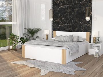 Siblo Bett Bergamo (Metallrahmen mit Holzlatten, Holzrahmen, Bettzeugbehälter), Möbelplatte