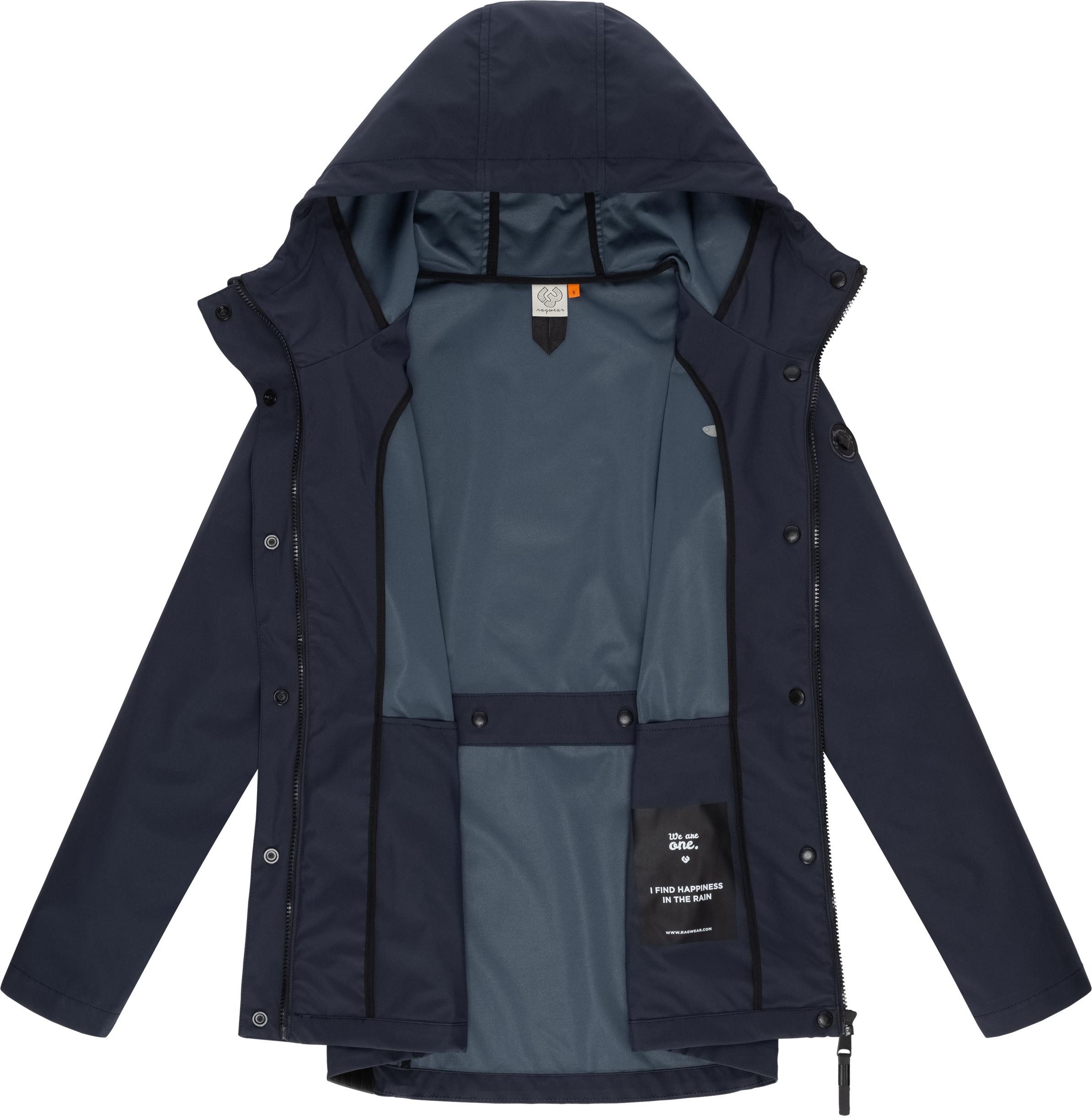 Ragwear Softshelljacke Margge Shell wasserdichte Damen Übergangsjacke mit großer Kapuze