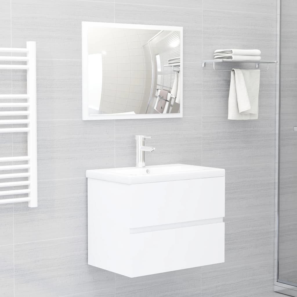 vidaXL Badezimmerspiegelschrank Waschbeckenunterschrank mit (1-St) Weiß Einbaubecken Holzwerkstoff