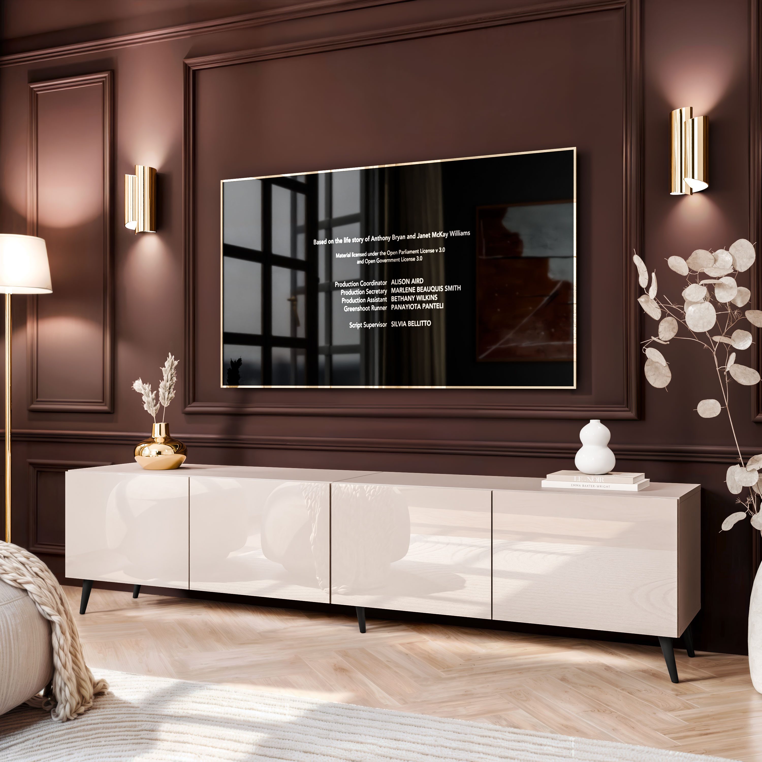 Lookway TV-Schrank COLGANTE 200 Kaschmir Hochglanz mit Metallbeinen (2x TV- günstig online kaufen