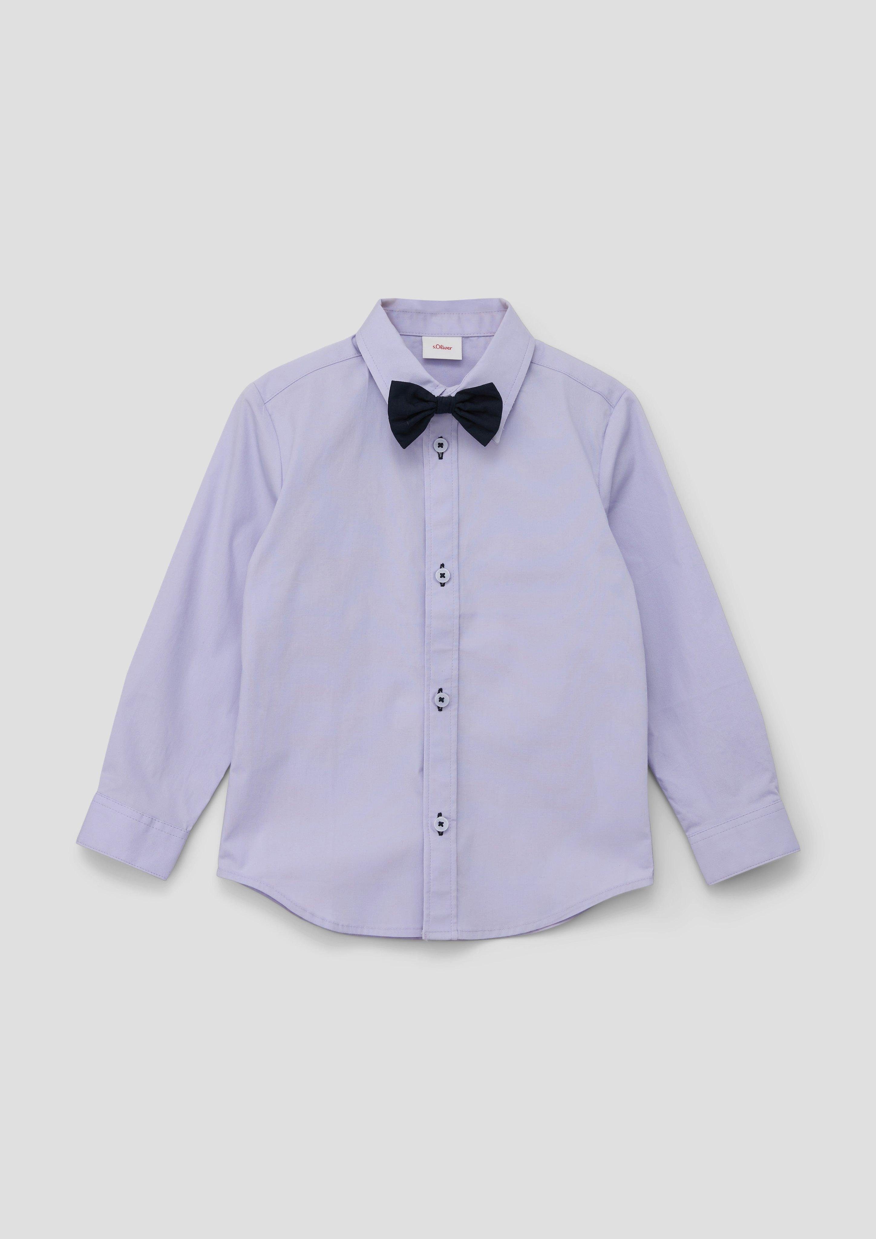 s.Oliver Langarmhemd Hemd mit Baumwollmix, aus abnehmbarer Popeline, aus elastisch Fliege