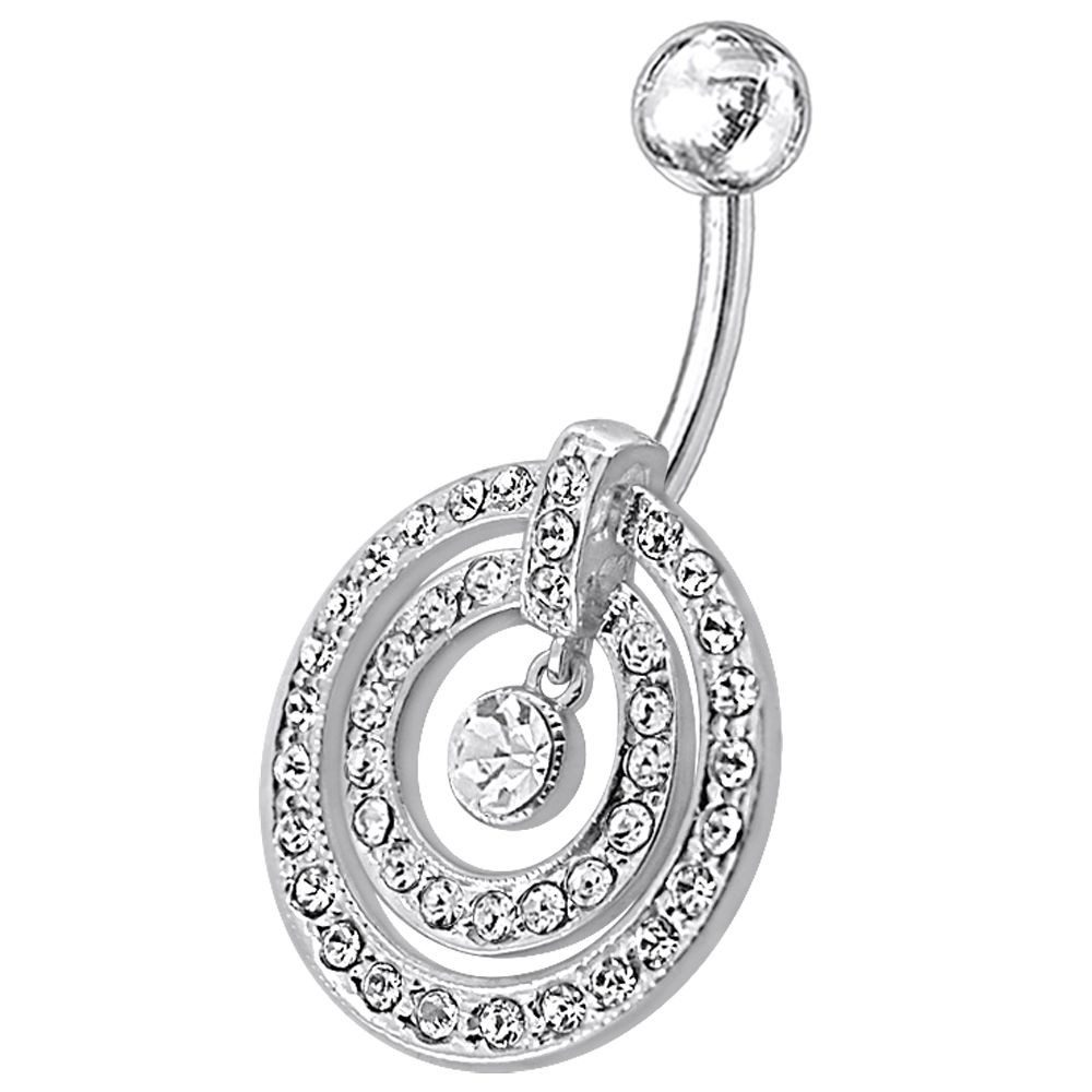 Bauchnabelpiercing Silber 925 2 Kreisen mit Charm Nabel Stecker Zirkonia