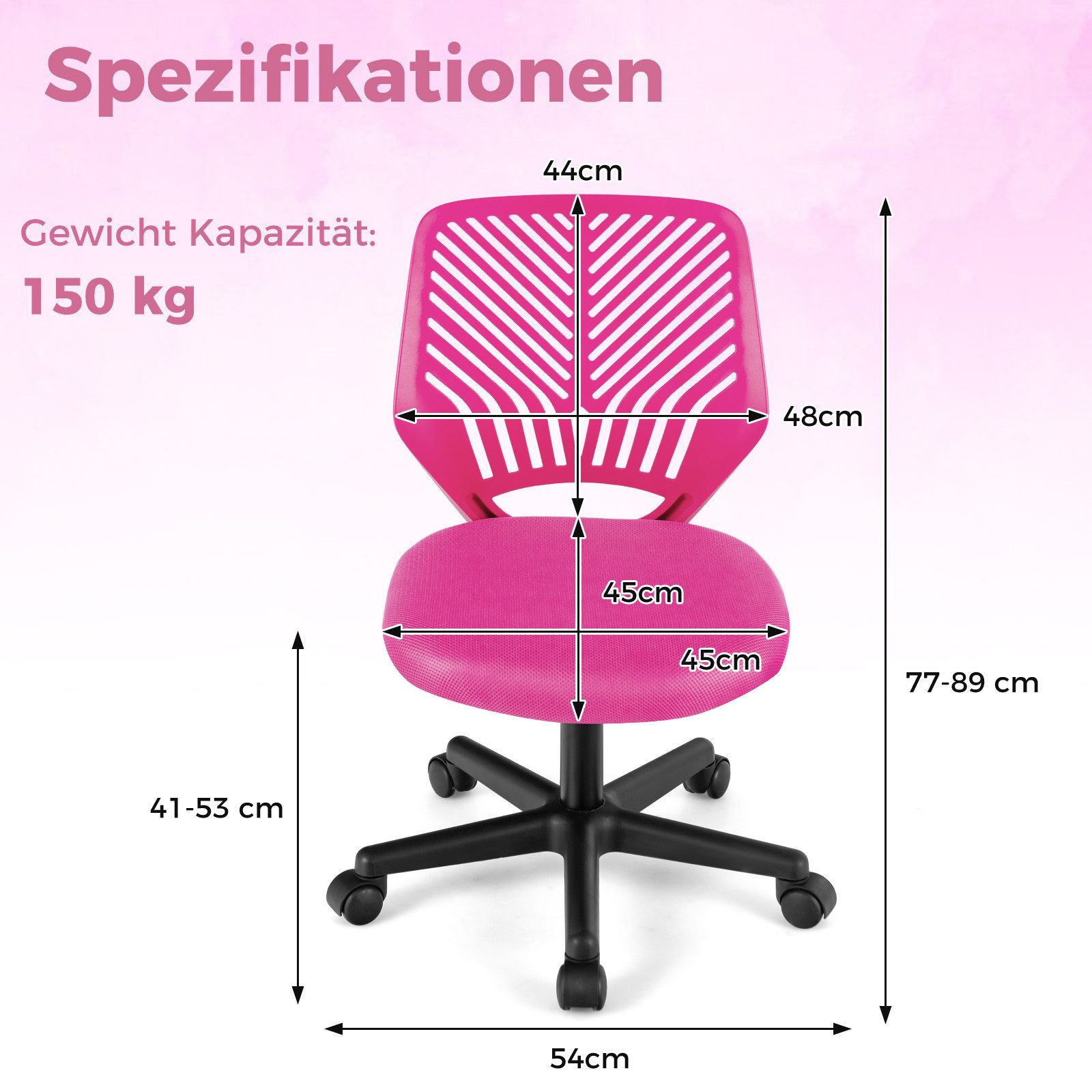 COSTWAY Drehstuhl, Kinder Bürostuhl höhenverstellbar, armlose, bis 150kg