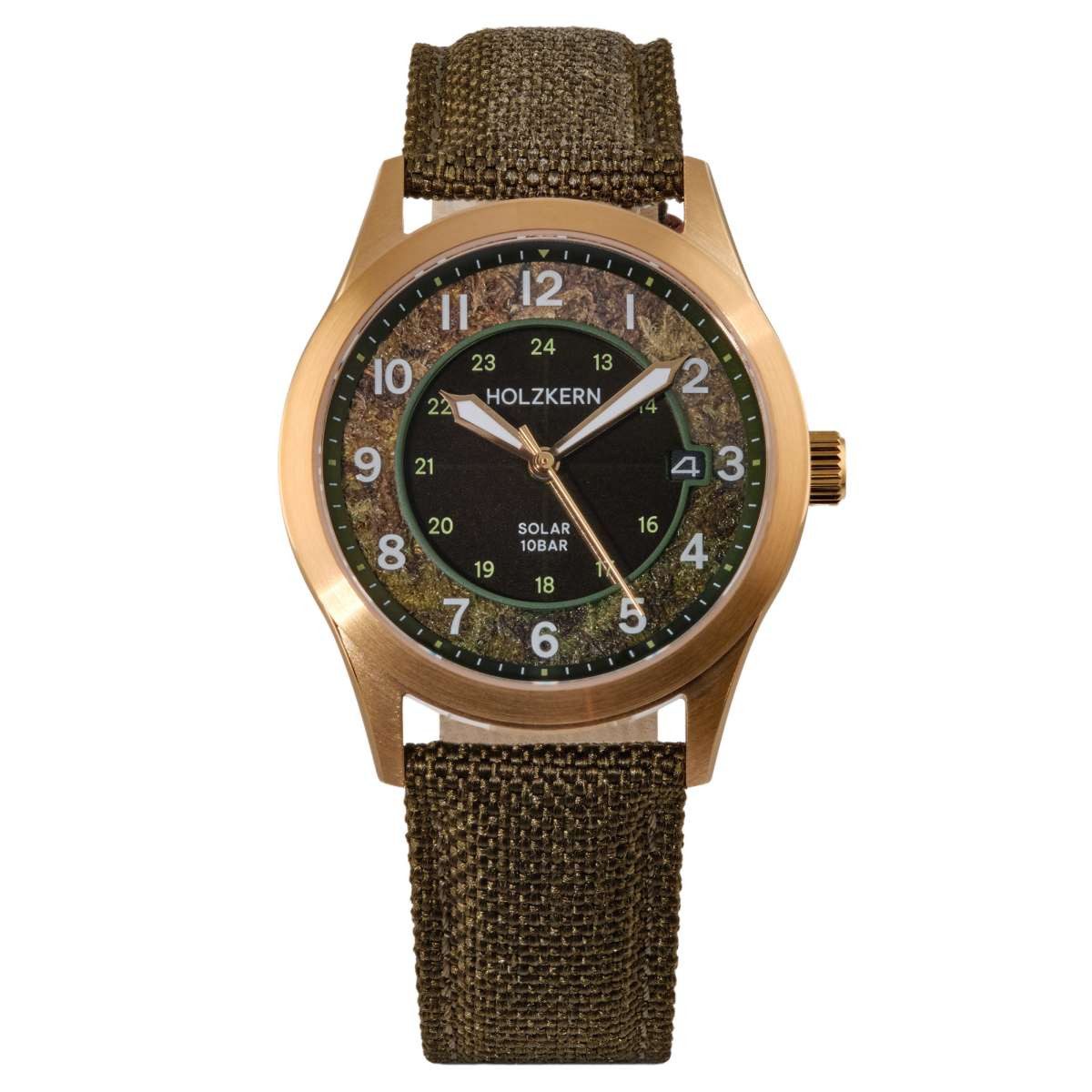 Holzkern Solaruhr 9010631024246, für Damen und Herren Wildlight Moos/Goldfarben