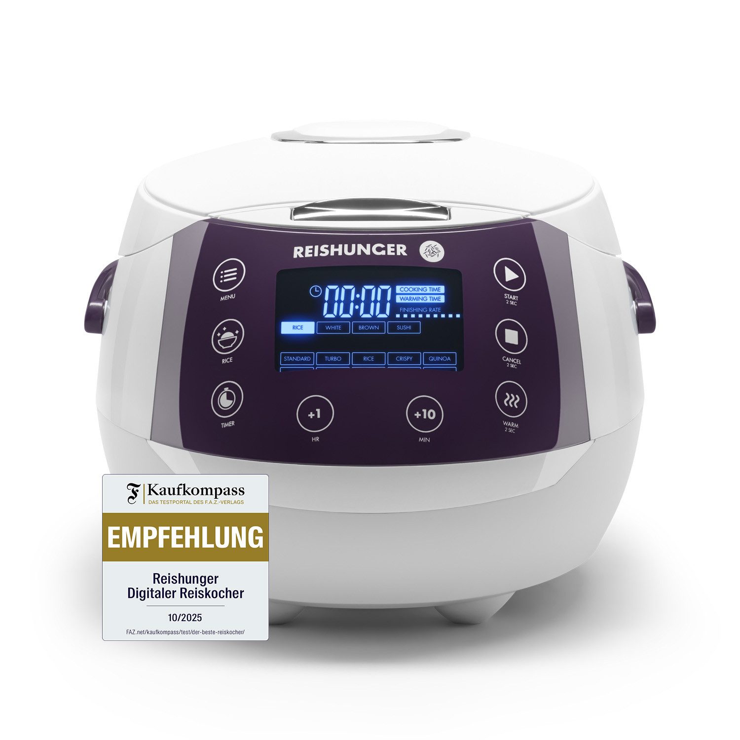 Reishunger Reiskocher Digital – 1,5 L – Multikocher – 12 Programme – Keramikbeschichtung, 860 W, Timer- und Warmhaltefunktion, 7-Kochphasen-Technologie, LED-Display