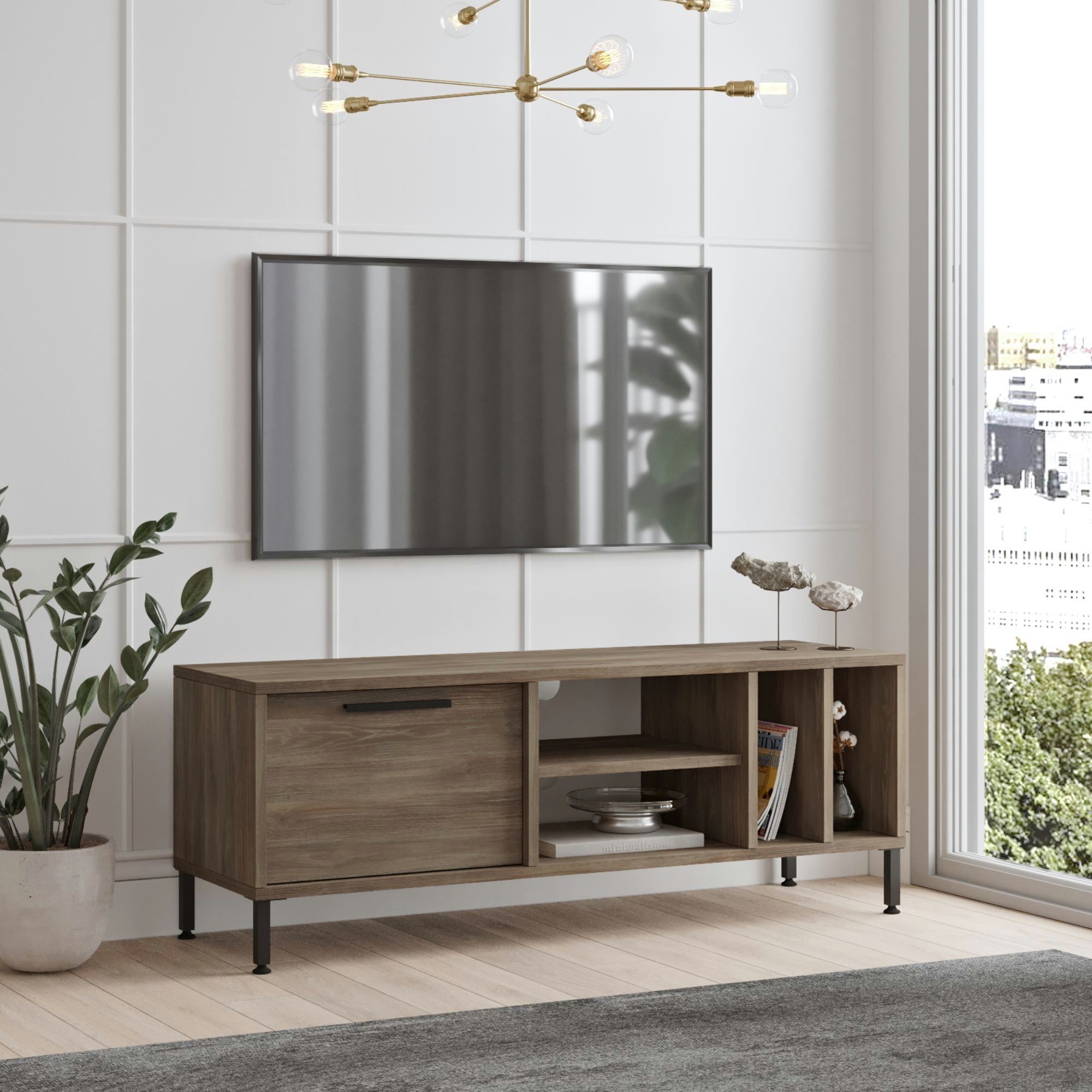 en.casa TV-Schrank »Loimaa« und Ablagefächern mit 4 Board TV Grau/Anthrazit 1 Tür