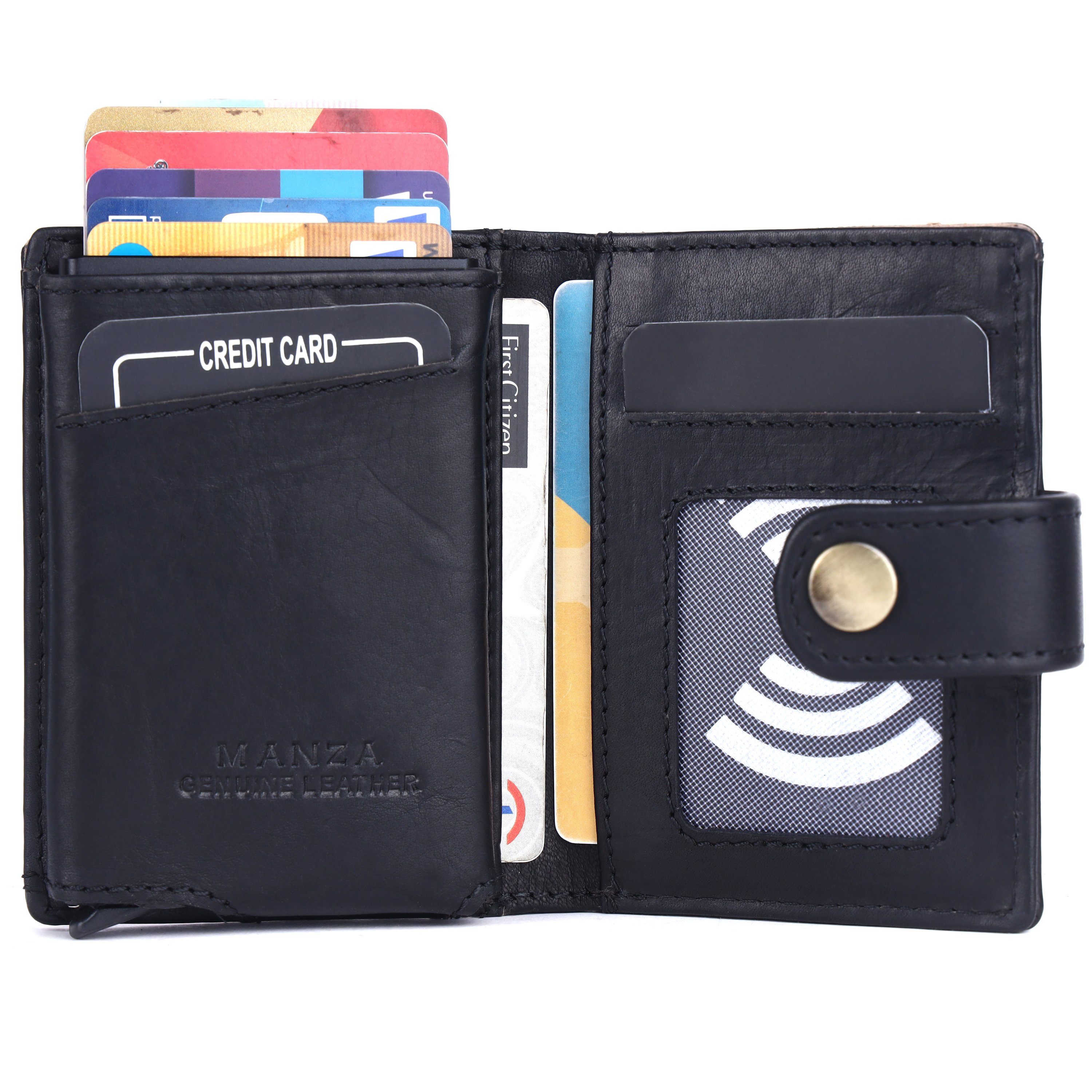 Manza Mini Geschenkbox Reißverschluss, RFID Geldbörse Slim Schwarz Geldbörse und Münzfach, Münzfach Blocker, Kartenhalter, RFID-Schutz mit Geschenkbox, mit Wallet