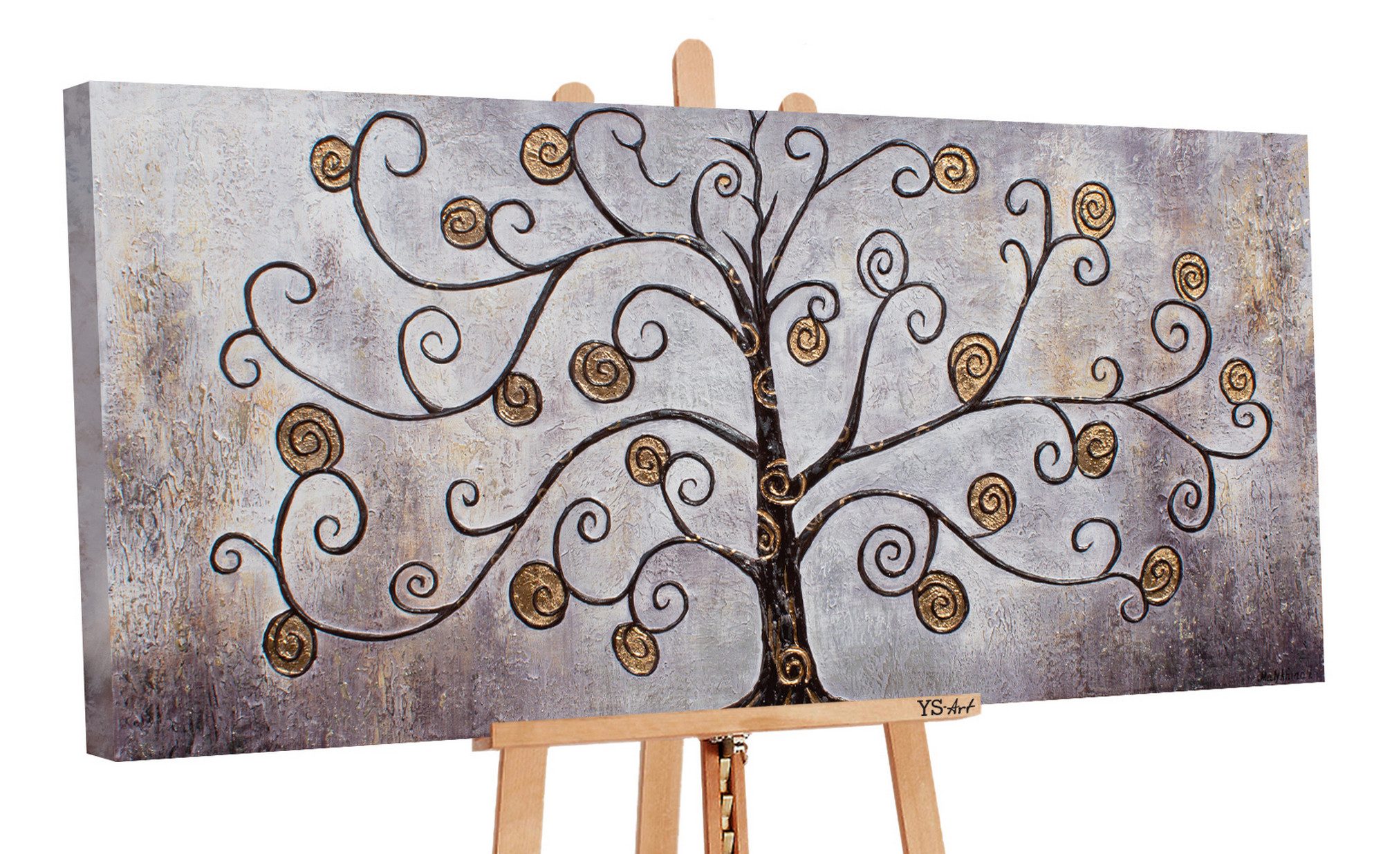 YS-Art Gemälde Reichtumsbaum, Abstrakt, Gold Baum Reichtum Leinwand Bild Handgemalt Glück