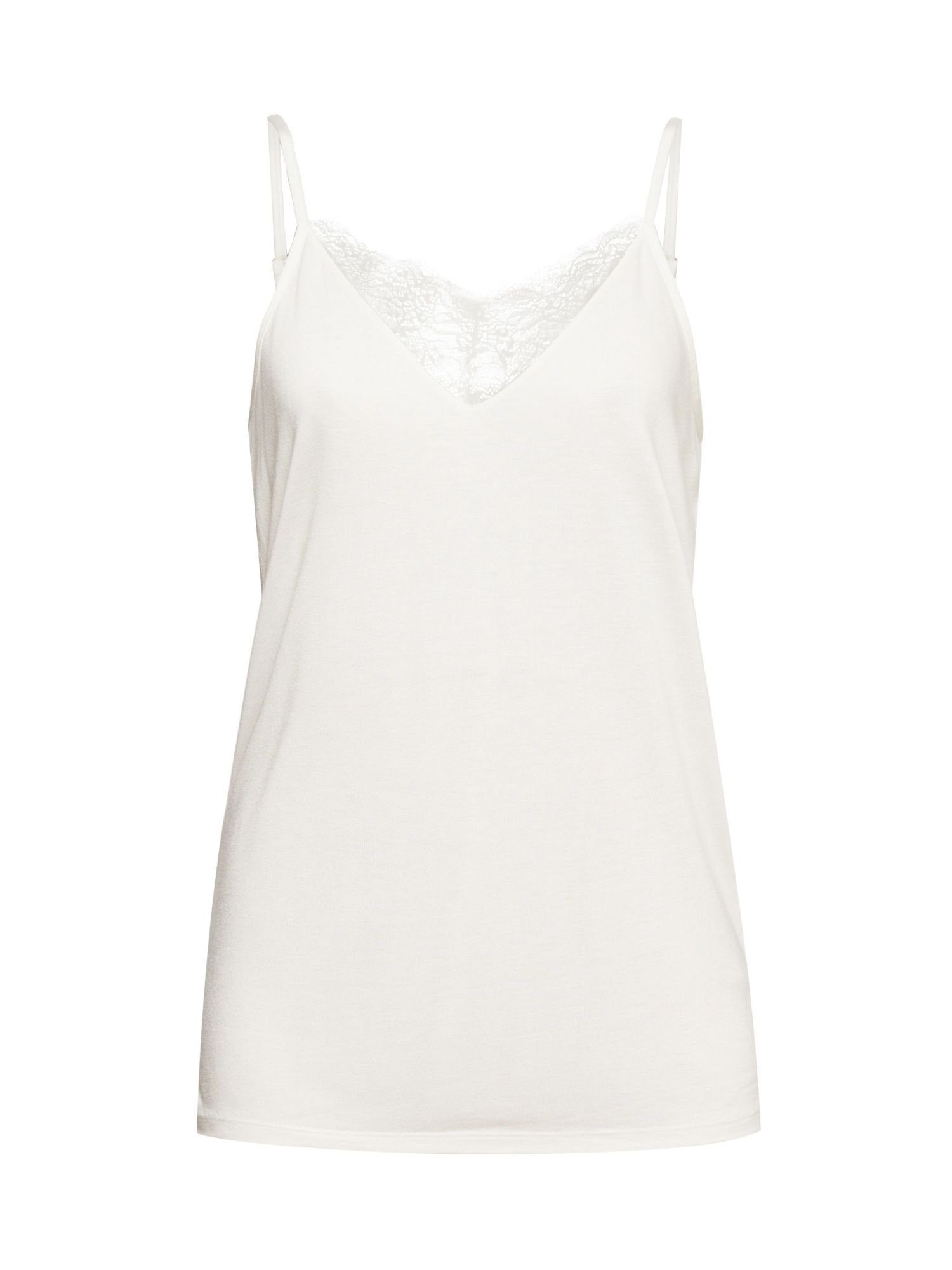 Esprit Collection T-Shirt Top mit Spitze, LENZING™ ECOVERO™ (1-tlg) OFF WHITE