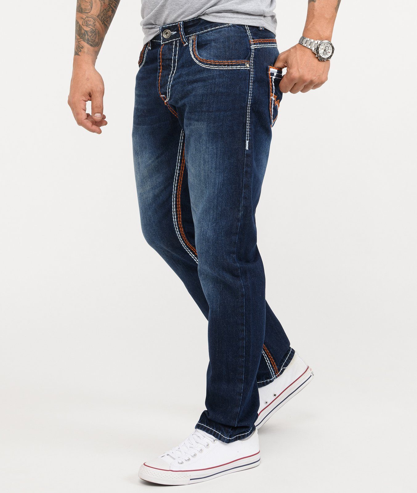 Rock Creek Straight-Jeans Herren Jeans Stonewashed RC-2167 Dunkelblau