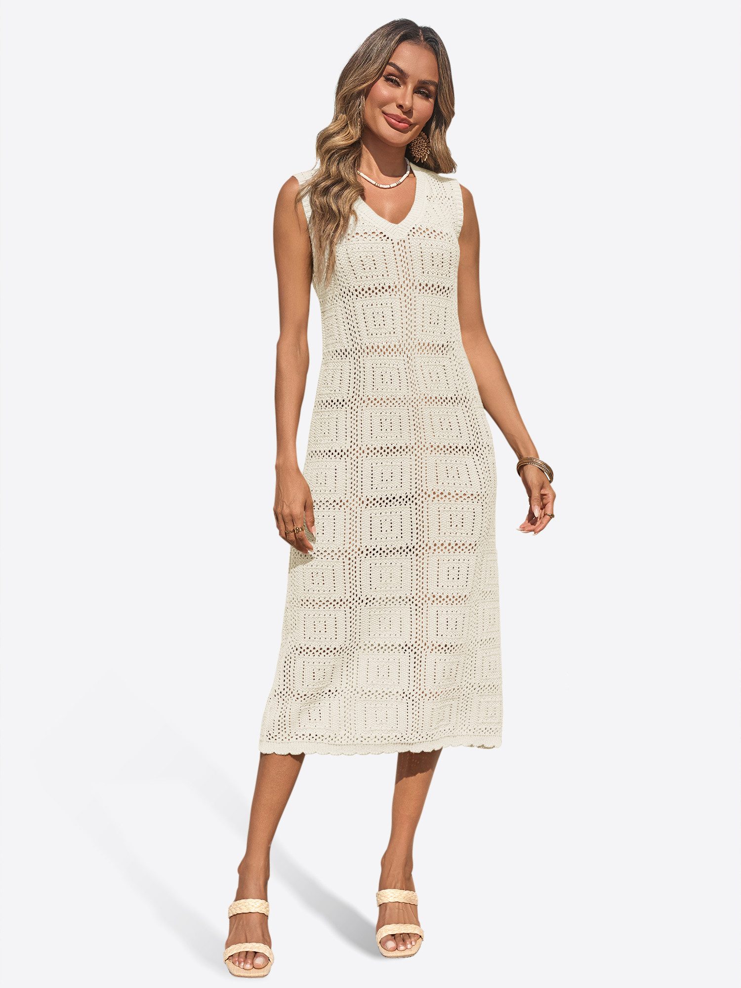 Midikleid Damen Boho Urlaubs Tankkleider