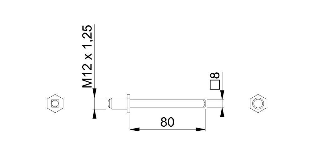 8 x HOPPE Türbeschlag mm Vierkantstift x Eisen 80 M12 FDW-Vollstift/Schnellstift Vierkant 1,25