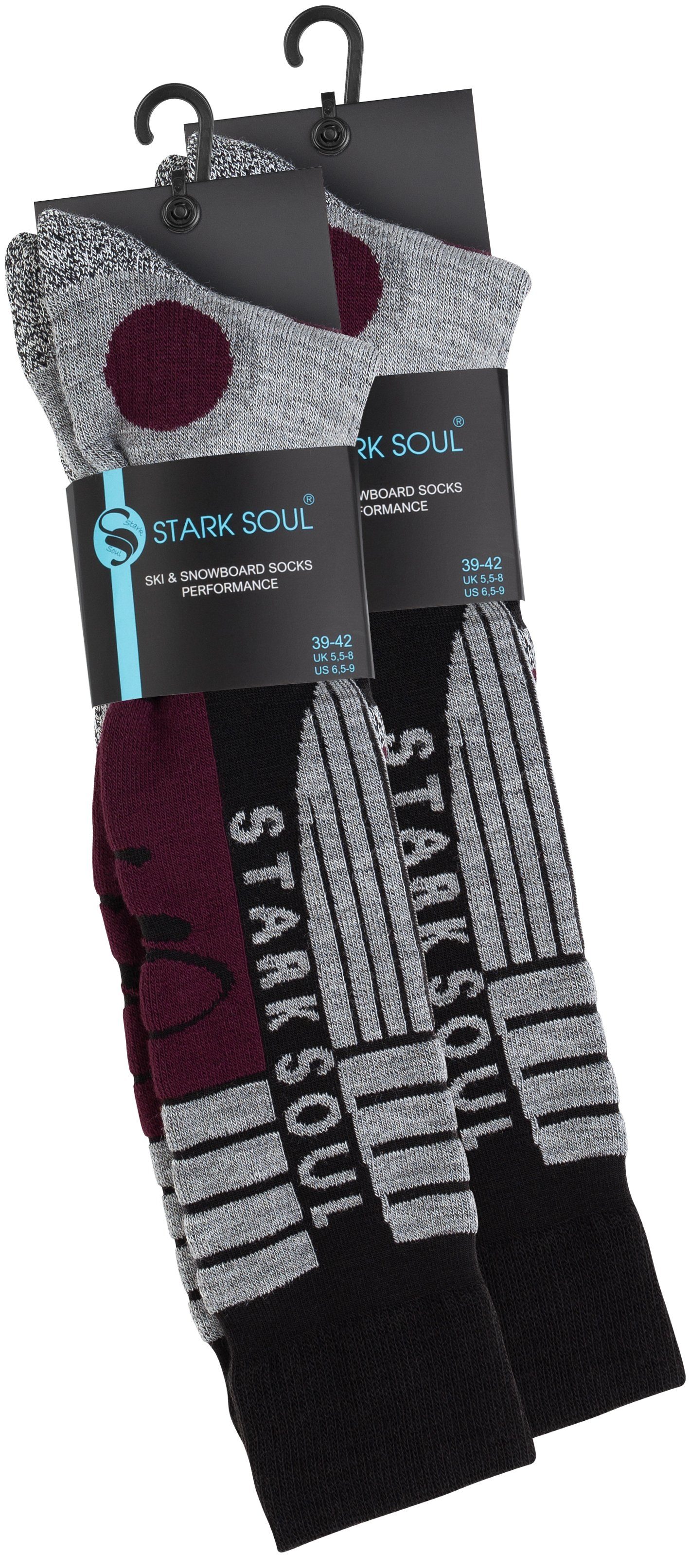 Stark Soul® Skisocken Ski & Snowboard Socken mit Spezialpolsterung, 2 Paar, Funktionssocken 2er-Pack, Dehnungszonen am Knöchel und Spann, weiche Zehennaht