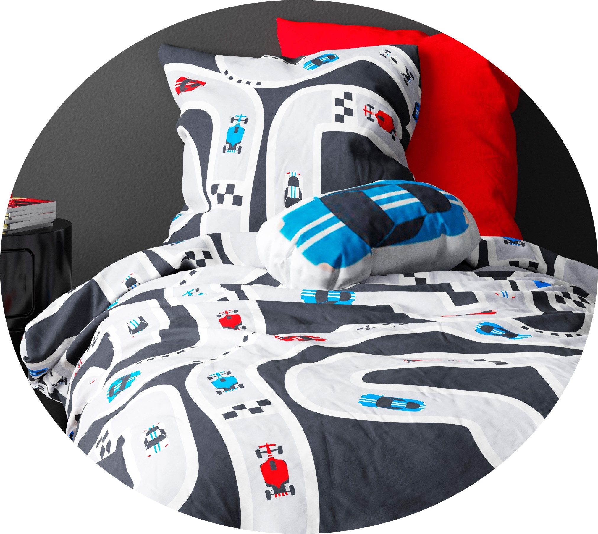 JACK Kinderbettwäsche JACK Renforcé Kinder Bettwäsche 2 tlg. 135x200cm Rennwagen Auto Bunt, Renforcé, 2 teilig, 135x200cm, Baumwolle, Kinderzimmer, Rennen, Reiß – Bild 3 von 5