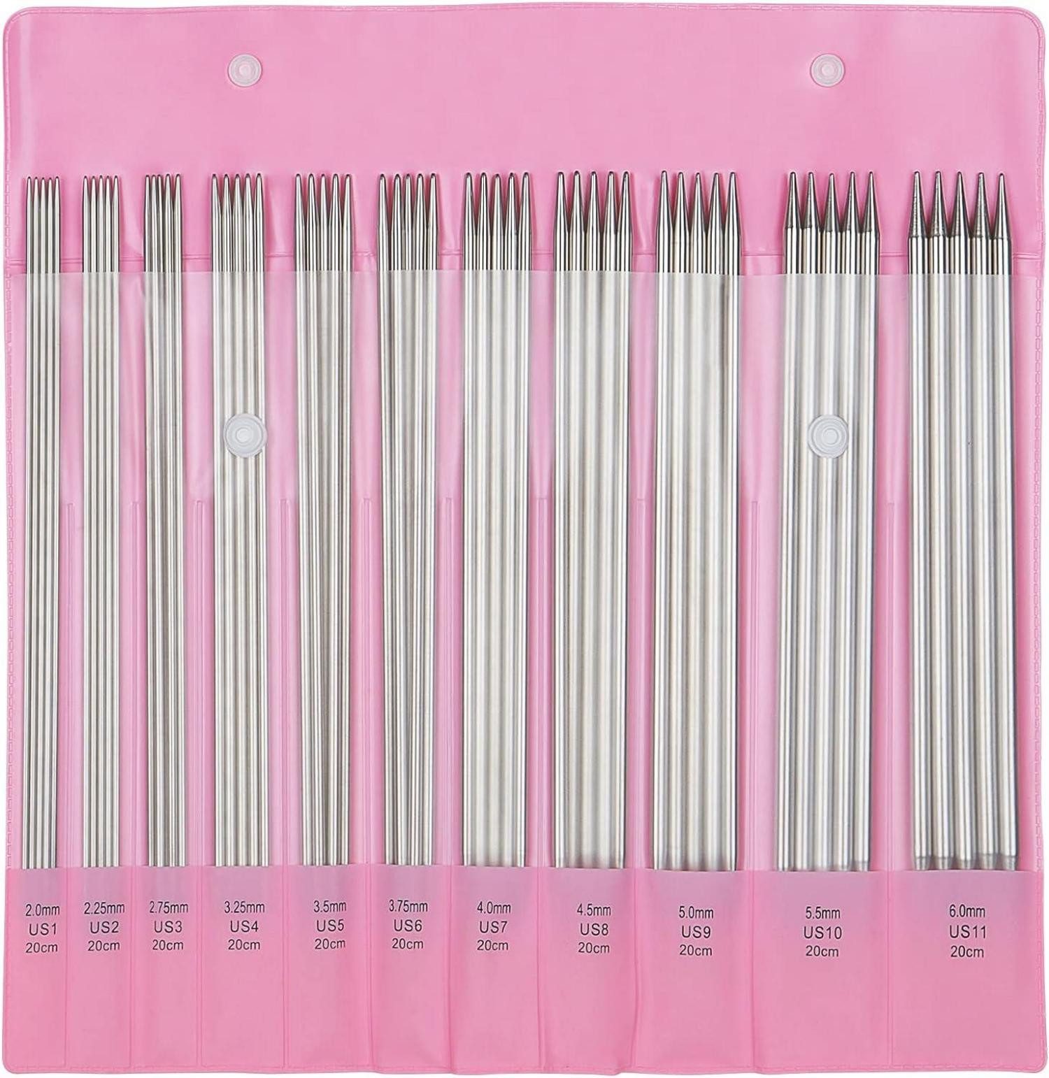 Strumpfstricknadeln Edelstahl Stricknadel Set 2-6mm 55 Stück Socken Nadelspiel 20cm Rosa