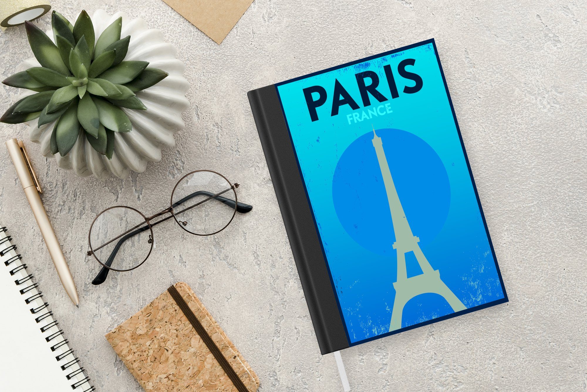 MuchoWow Notizbuch Eiffelturm Retro Journal, - - - Merkzettel, Frankreich, Tagebuch, Paris Paris - 98 A5, Notizheft, Seiten, Haushaltsbuch - Frankreich Zitate