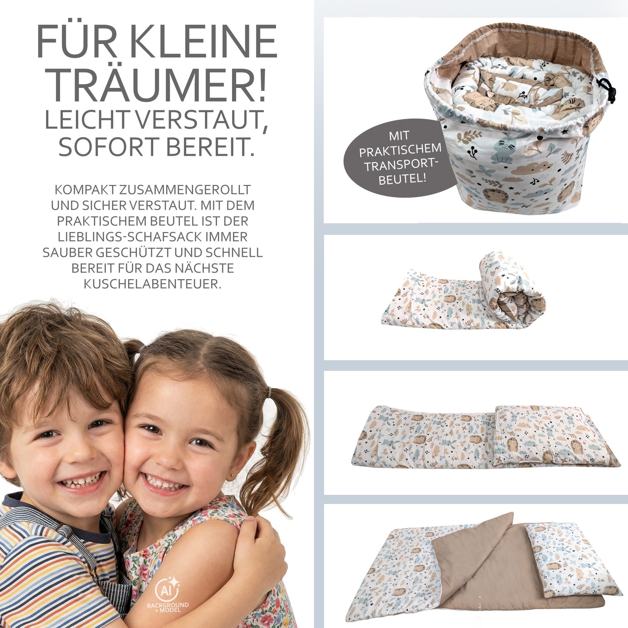 BambiniWelt by Rafael K. Kinderschlafsack Schlafsack mit Kissen & Reißverschluss für Kinder 3-7 Jahre 75x140 cm (Schlafsack mit Kissen und Transportbeutel), mit – Bild 3 von 5