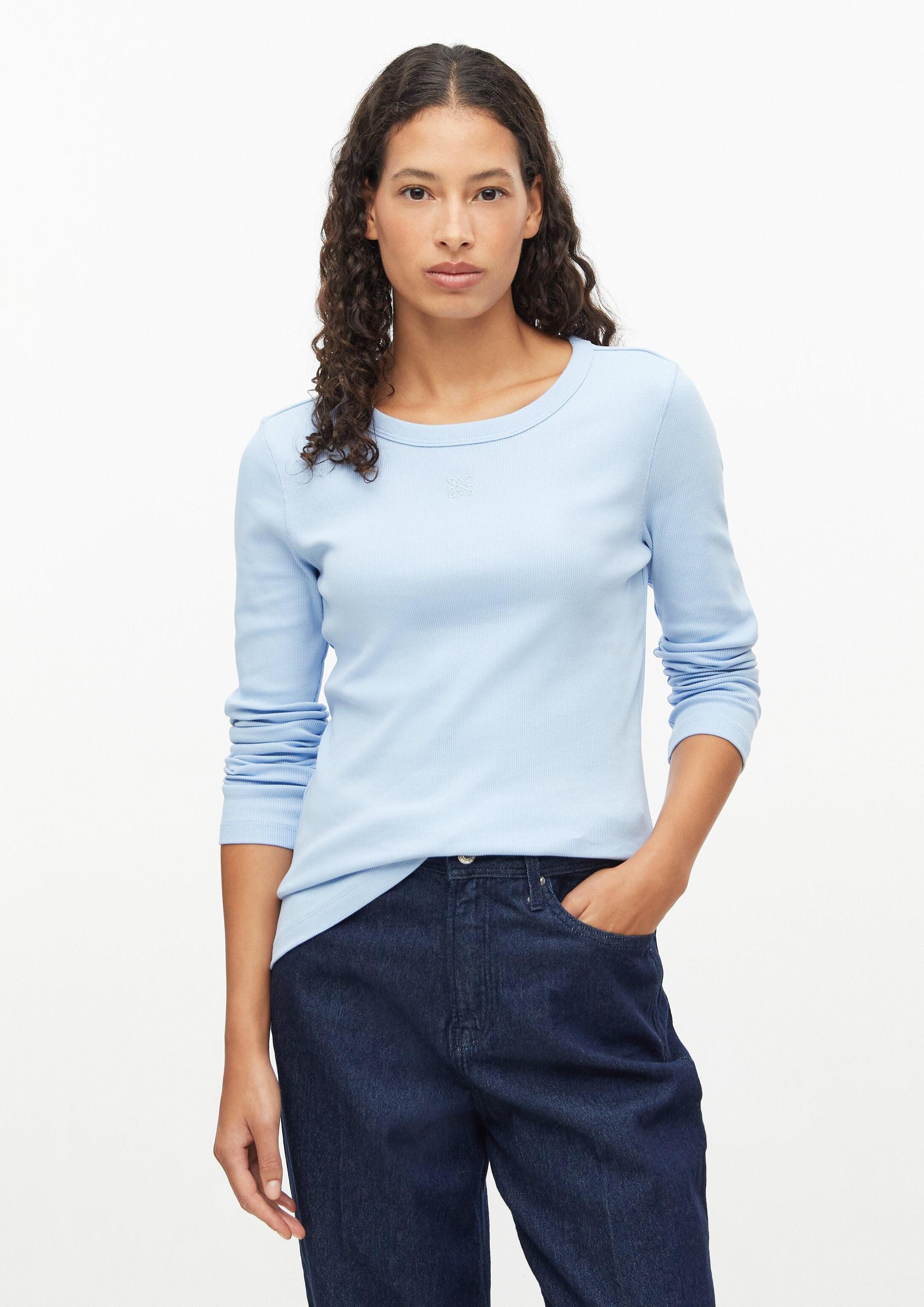 s.Oliver Langarmshirt T-Shirt Geripptes T-Shirt im Slim Fit mit Stickerei