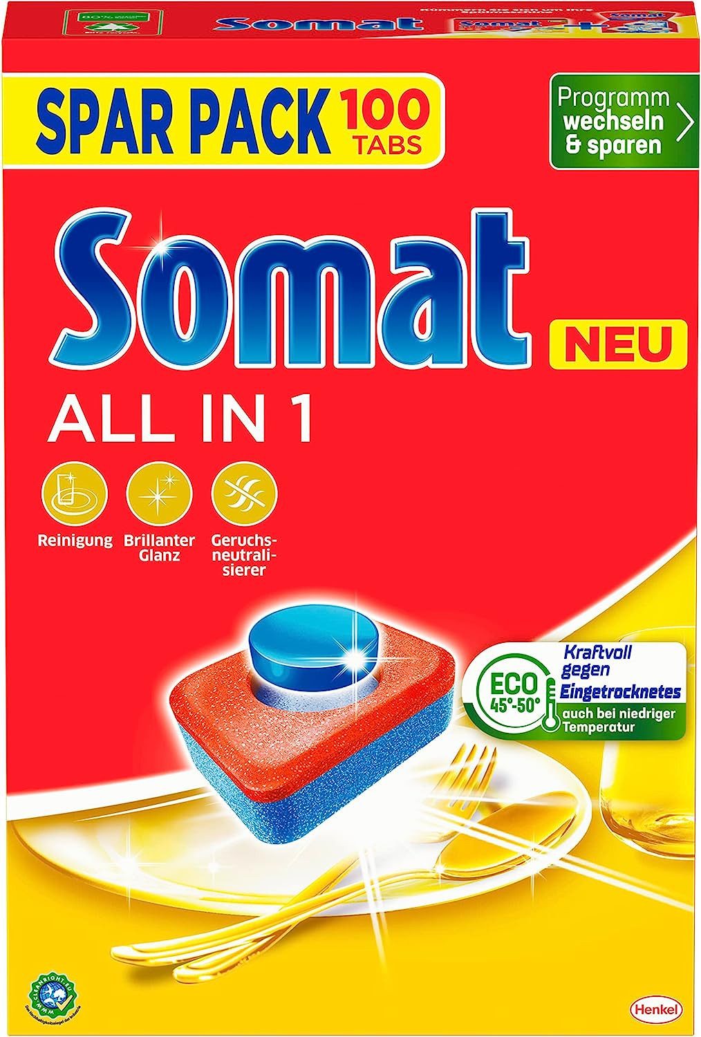 Somat All in 1 Spülmaschinentabs (Spar Pack, [100-St. für strahlende Sauberkeit auch bei niedrigen Temperaturen)