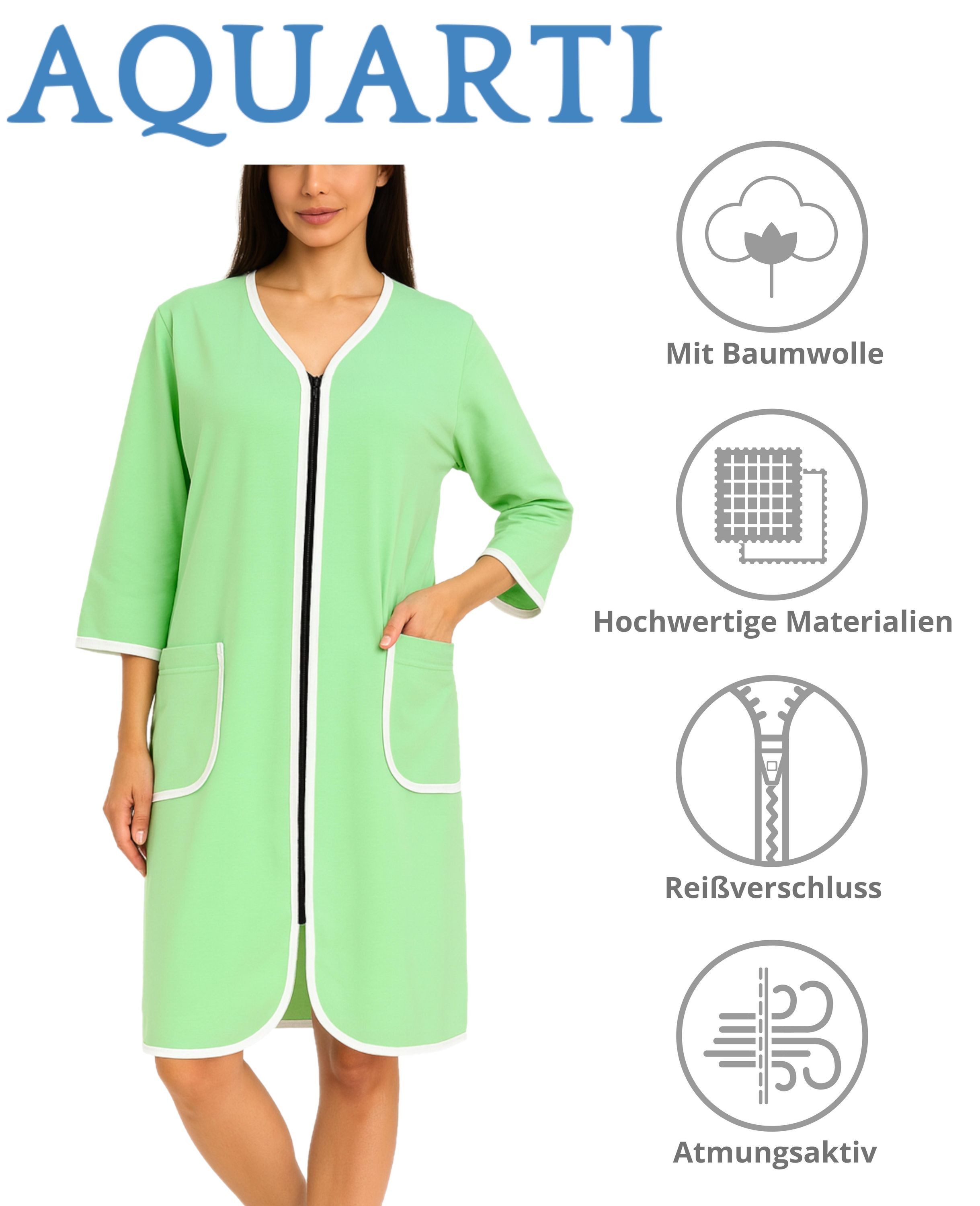 Aquarti Damenbademantel Damen Bademantel Morgenmantel Reißverschluss Hausma günstig online kaufen