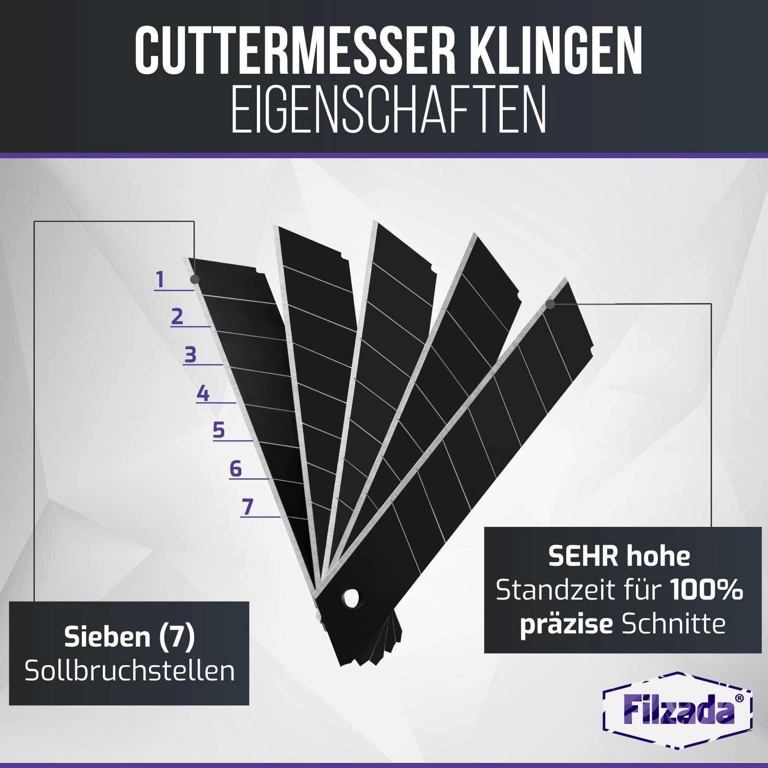 Filzada Cuttermesser Klingen Cutterklingen 50x 18mm Cuttermesser Carbonstahl Abbrechklingen