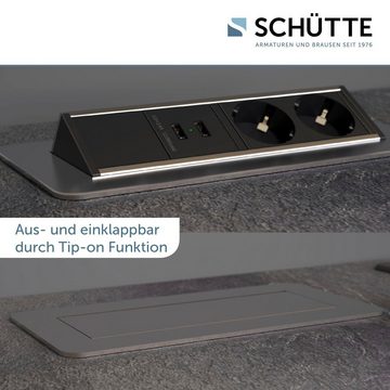 Schütte E2 Einbau-Tischsteckdosenleiste 2-fach (Klappendeckel, Schutzkontaktstecker, Kabellänge 2,3 m), versenkbar, 2-fach und 2 x USB