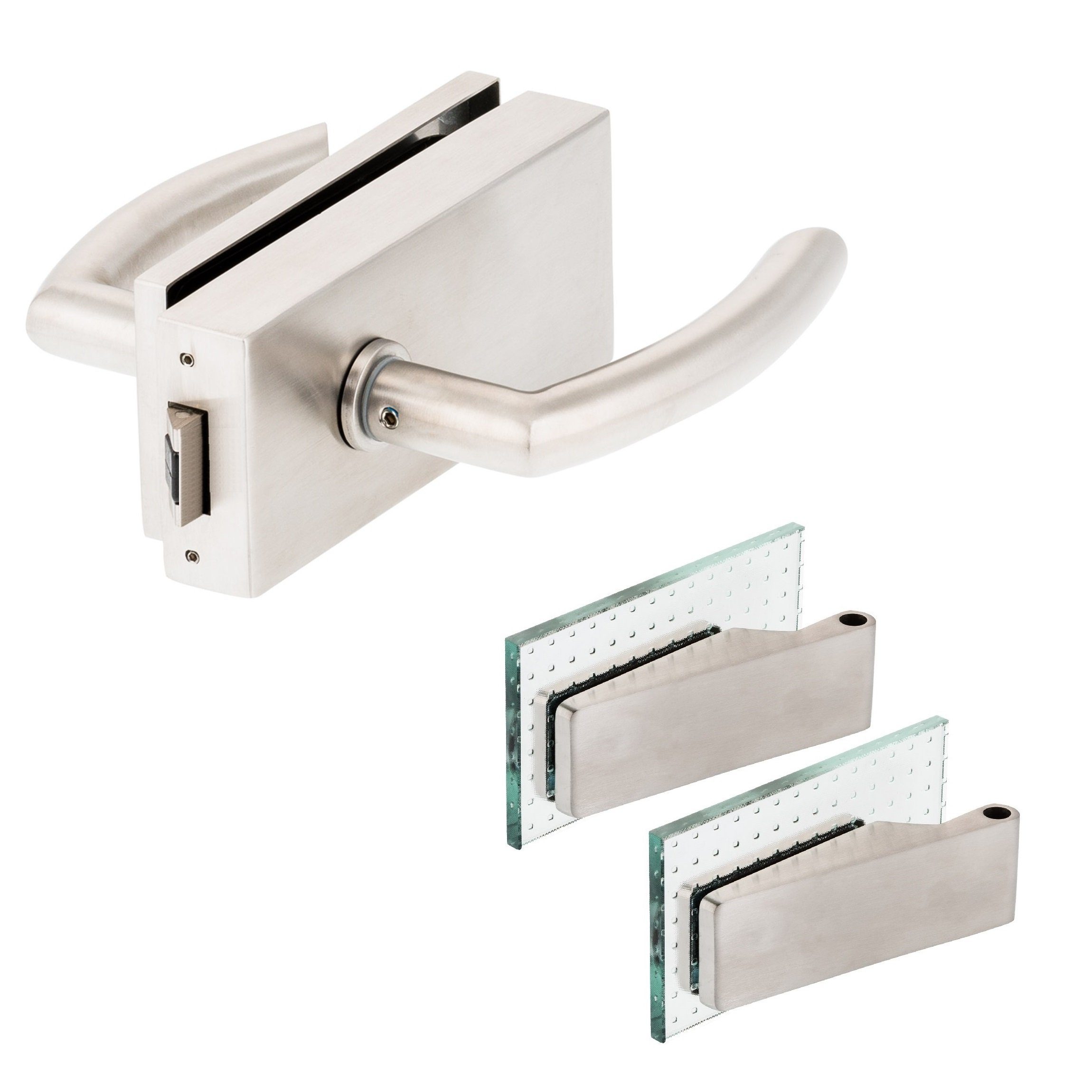 Türbeschläge24 Drückergarnitur Classic Glastürbeschlag Q UV V2A Edelstahl matt inkl. Studiobänder, Viele Griffe zur Auswahl!