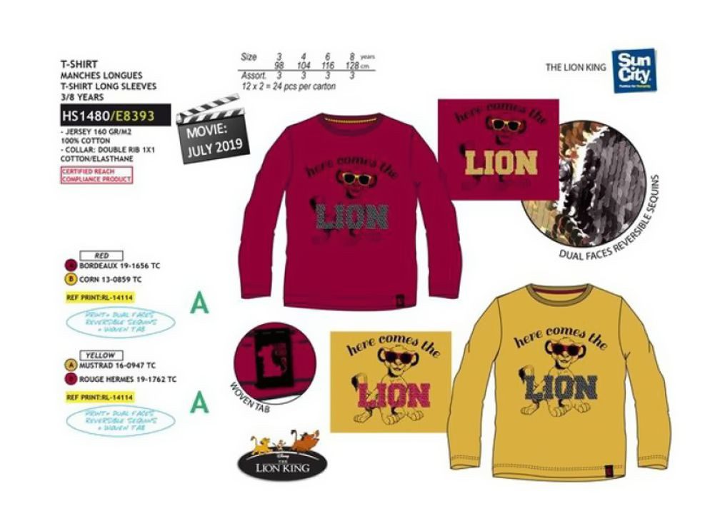 Disney The Lion King Longsleeve König der Löwen Kinder Langarm T-Shirt Pailietten 98 - 128