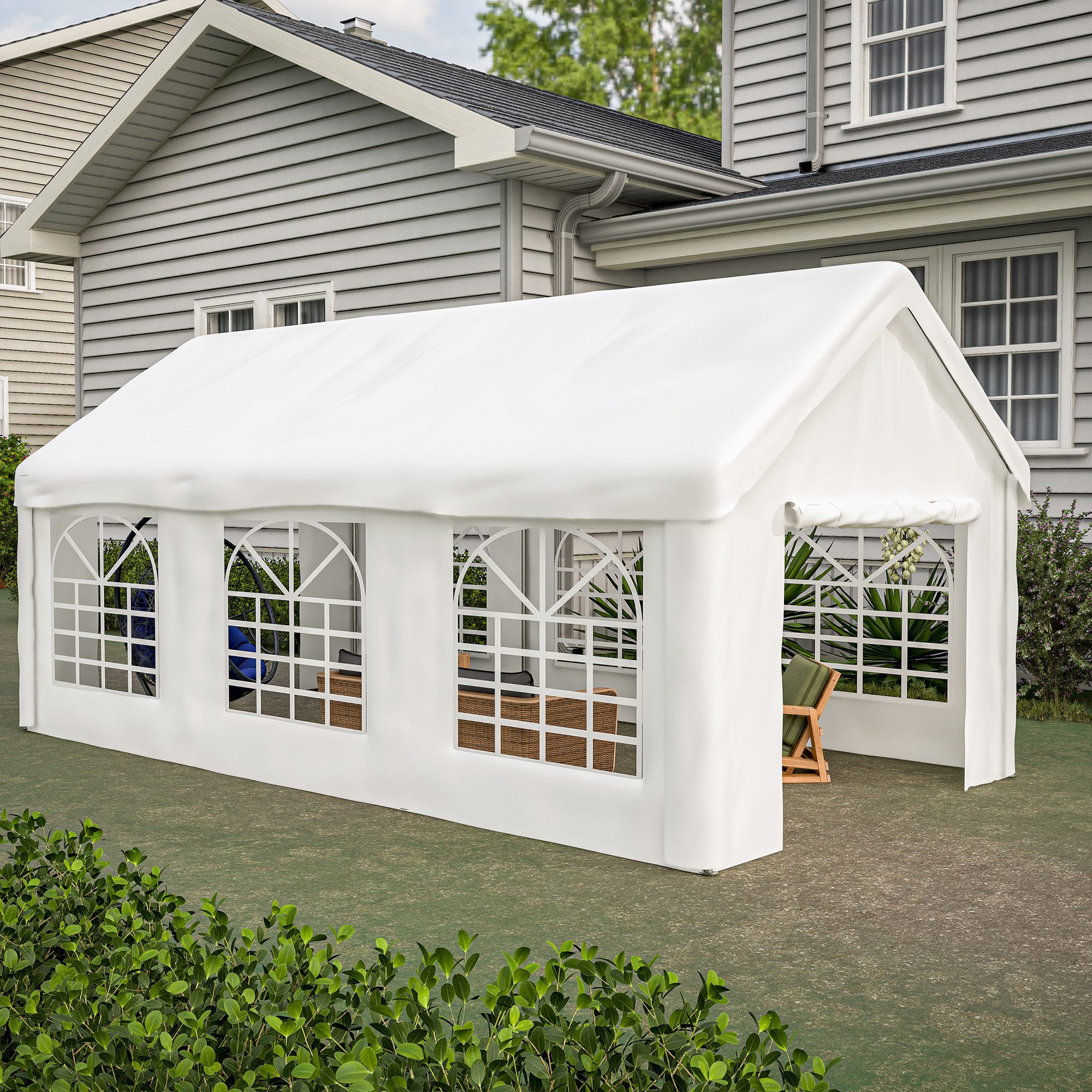CHICFURN Gerätehaus Auto-Zeltgarage mit Rolltoren vorne und hinten für beidseitigen Zugang, BxT: 299,00x600,00 cm, (Packung, 1 St), Abnehmbares Dach und Seitenwände, wetterfeste Konstruktion 3x6 m