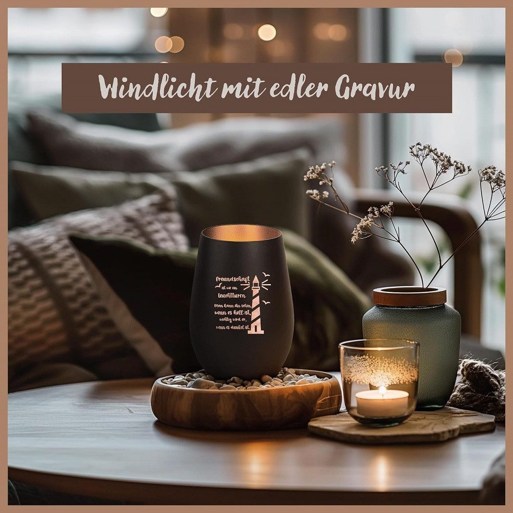 Der Porzellan-Laden Windlicht Personalisiertes Windlicht: 'Freundschaft ist wie ein Leuchtturm'.