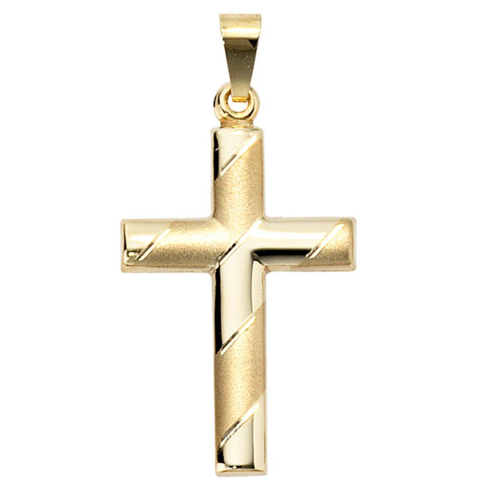 Kommunionkreuz Halsschmuck 333 Goldanhänger, Kreuz Gold Kettenanhänger Schmuck Gelbgold Krone 333 Gold Anhänger