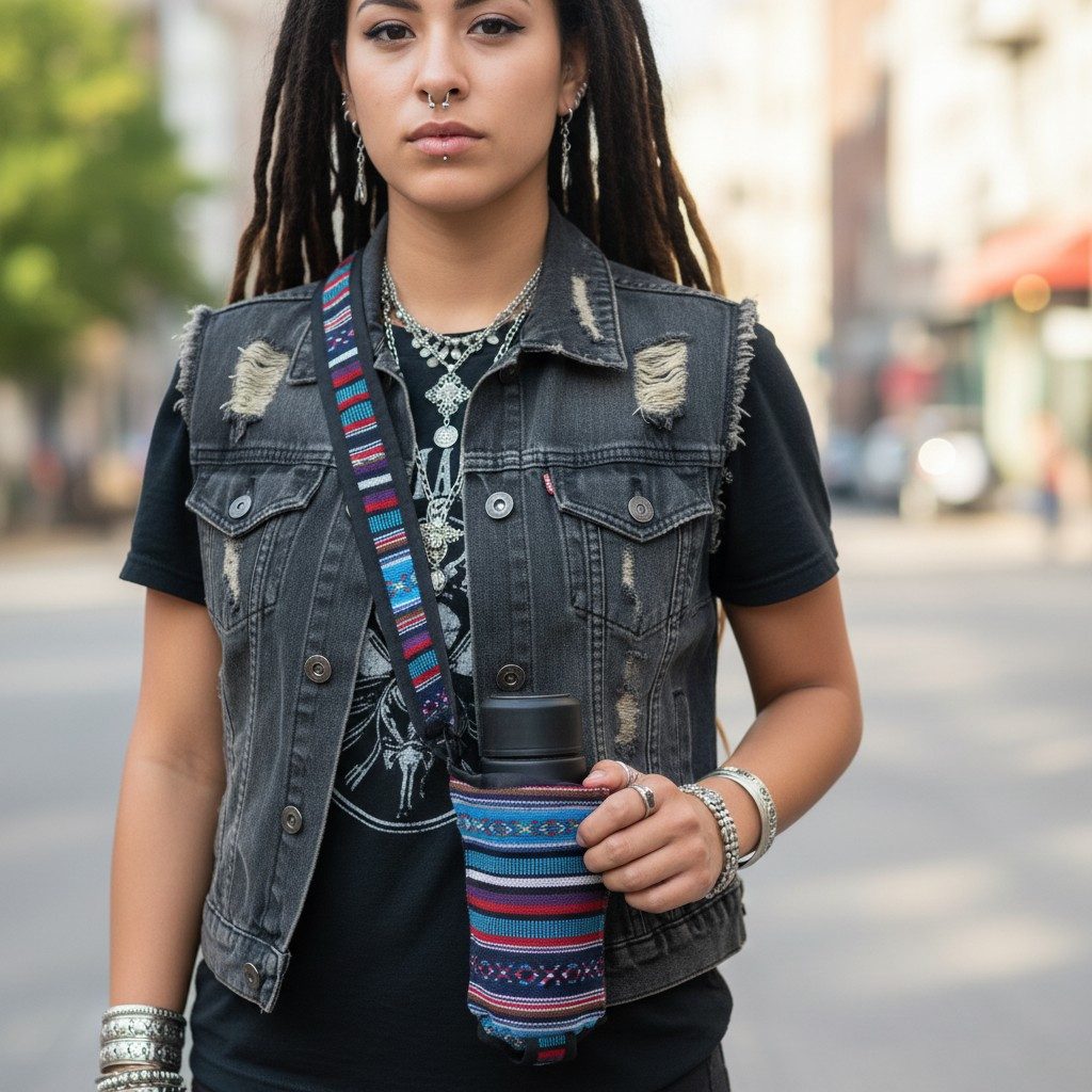 Guru-Shop Schultertasche Bunte Wasserflaschen Tasche, Flaschenhalter..