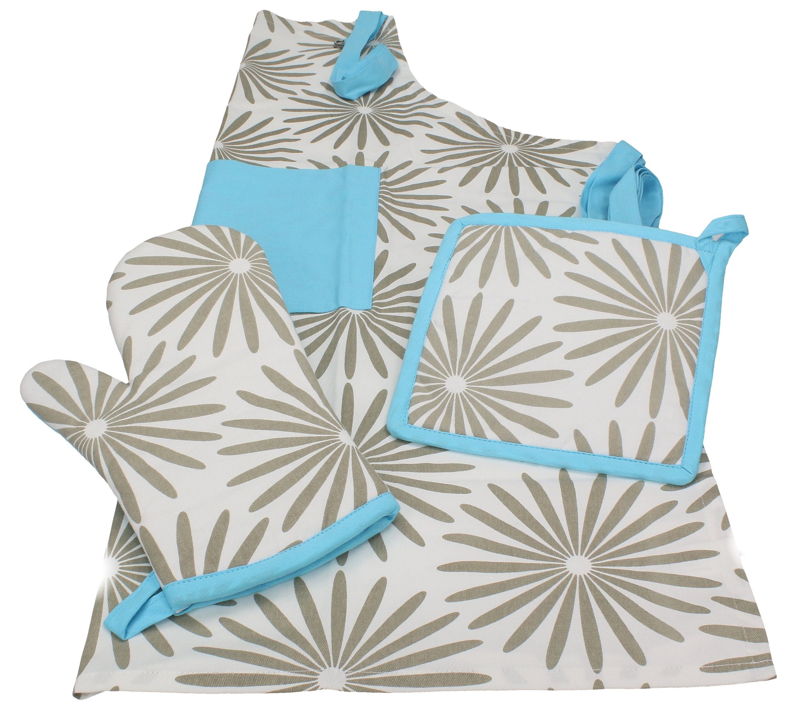 Betz Kochschürze 3 tlg Set Küchenschürze Topfhandschuh Topflappen Motiv BLUME, (Set, Set bestehend aus 1 x Schürze + 1 x Topfhandschuh + 1 x Topflappen)