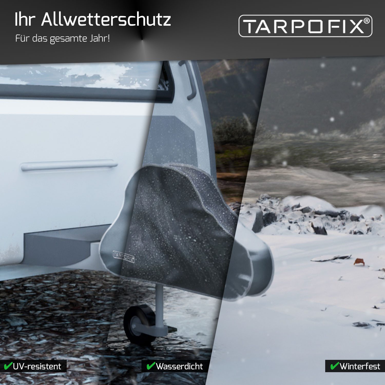 Tarpofix® Schutzplane Deichselabdeckung Anhänger 92x15x58 cm (Deichselhaube Wohnwagen), wasserdicht, UV-beständig – Bild 5 von 5