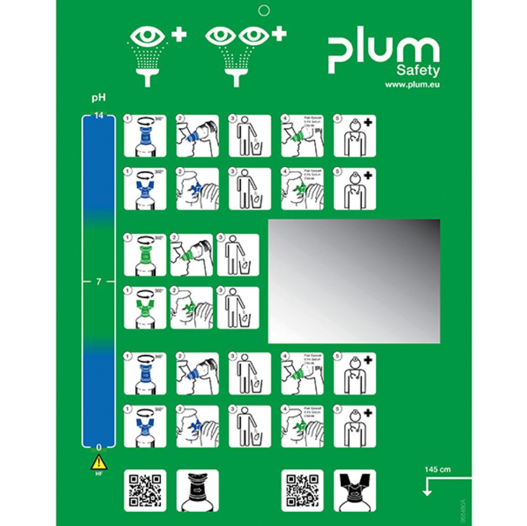 DocMed Erste-Hilfe-Set Plum Augenspülung Wandstation mit zwei Flaschen, (Augenschutz Notfall, 2 St), Klare visuelle Hinweise, Spiegel integriert