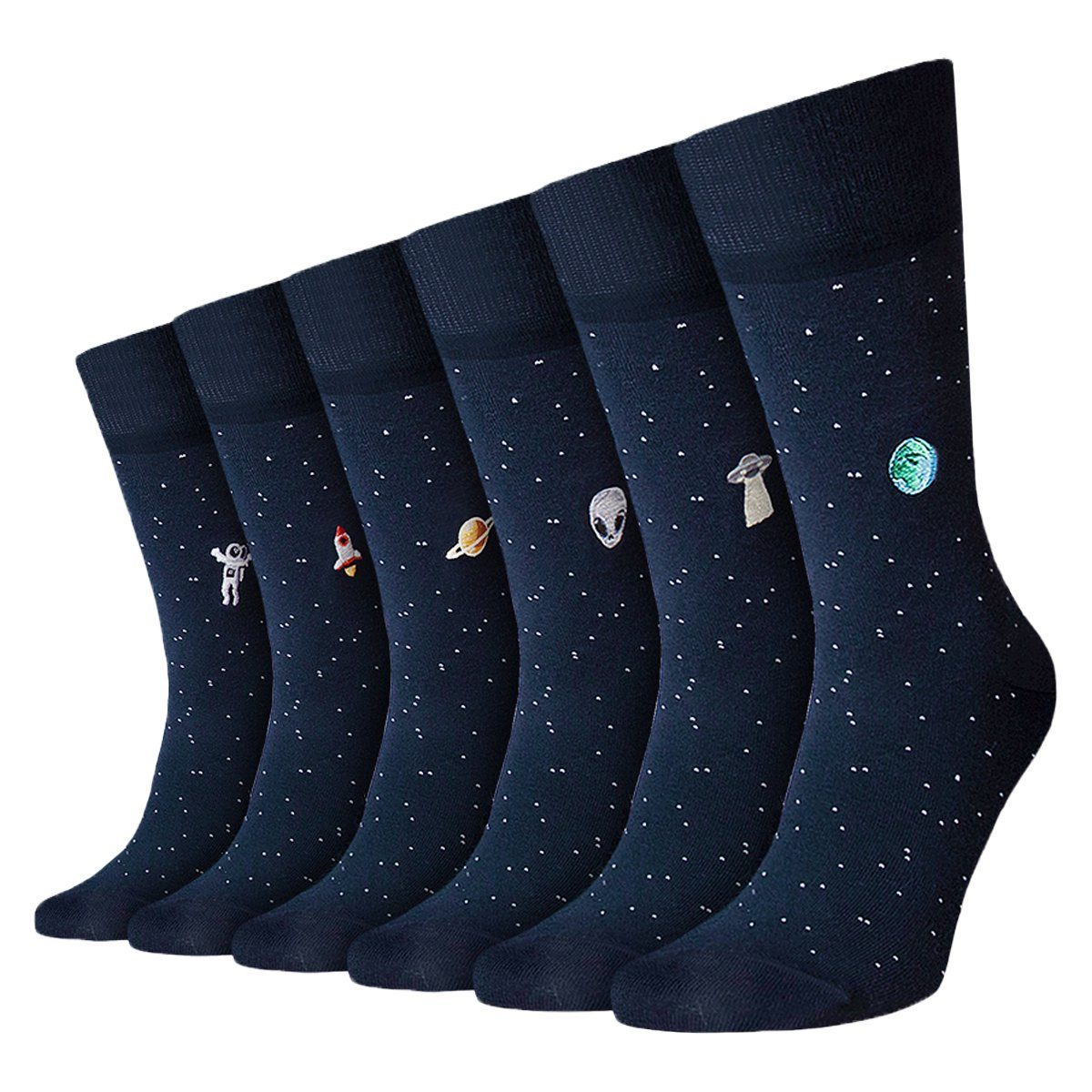 von Jungfeld Kurzsocken 6er Pack Herren Socken, Geschenkbox Weltraumspaziergang