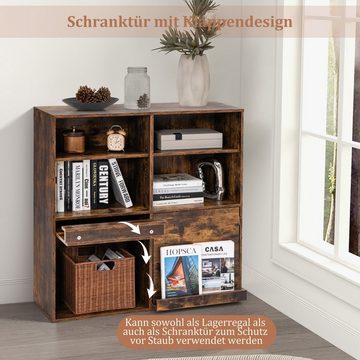 COSTWAY Bücherregal, mit 6 Fächern & ausziehbarem Regal, 90x29,5x90cm