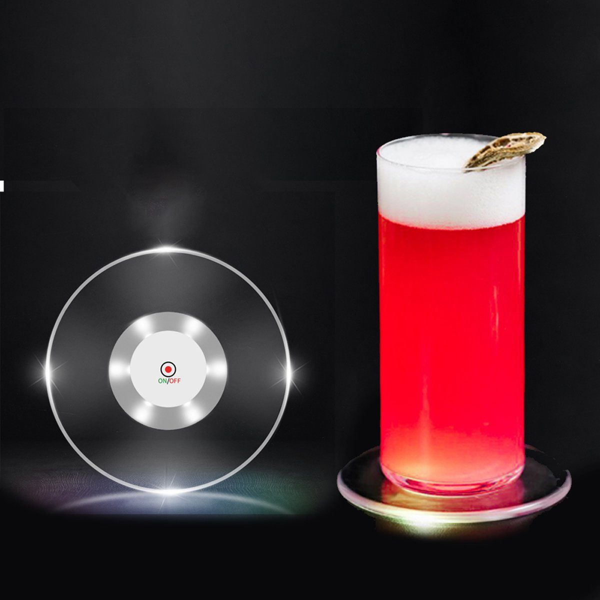 Jormftte Glasuntersetzer Bunt LED Leuchte Untersetzer für Partys Hochzeiten Bar Weihnachten Transparent2