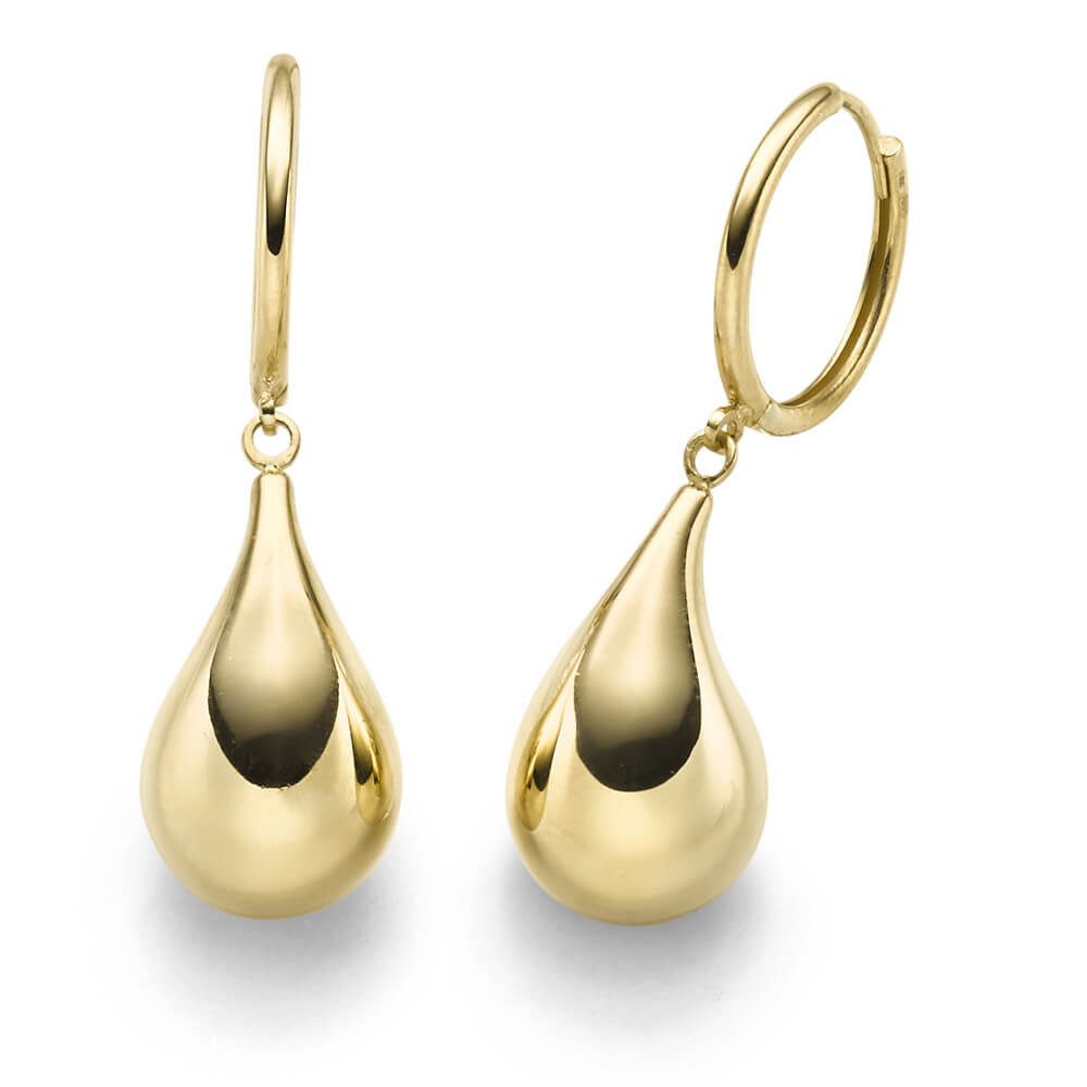 Paar Creolen Paar Ohrhänger Tropfen aus 585 Gelbgold 39x12mm