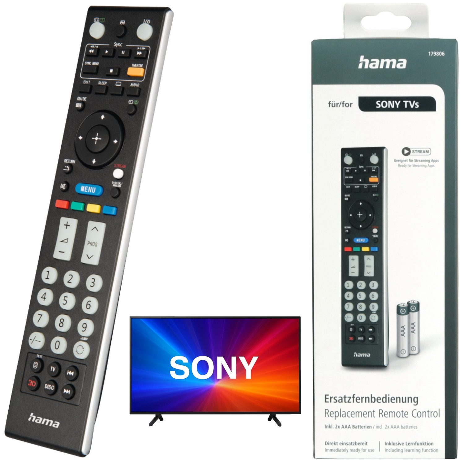 Hama Ersatz Fernbedienung Remote Control für Sony TV Universal-Smart-TV-Fernbedienung (1-in-1, Remote Control für Sony Bravia Smart TV LED OLED Netflix Streaming App)