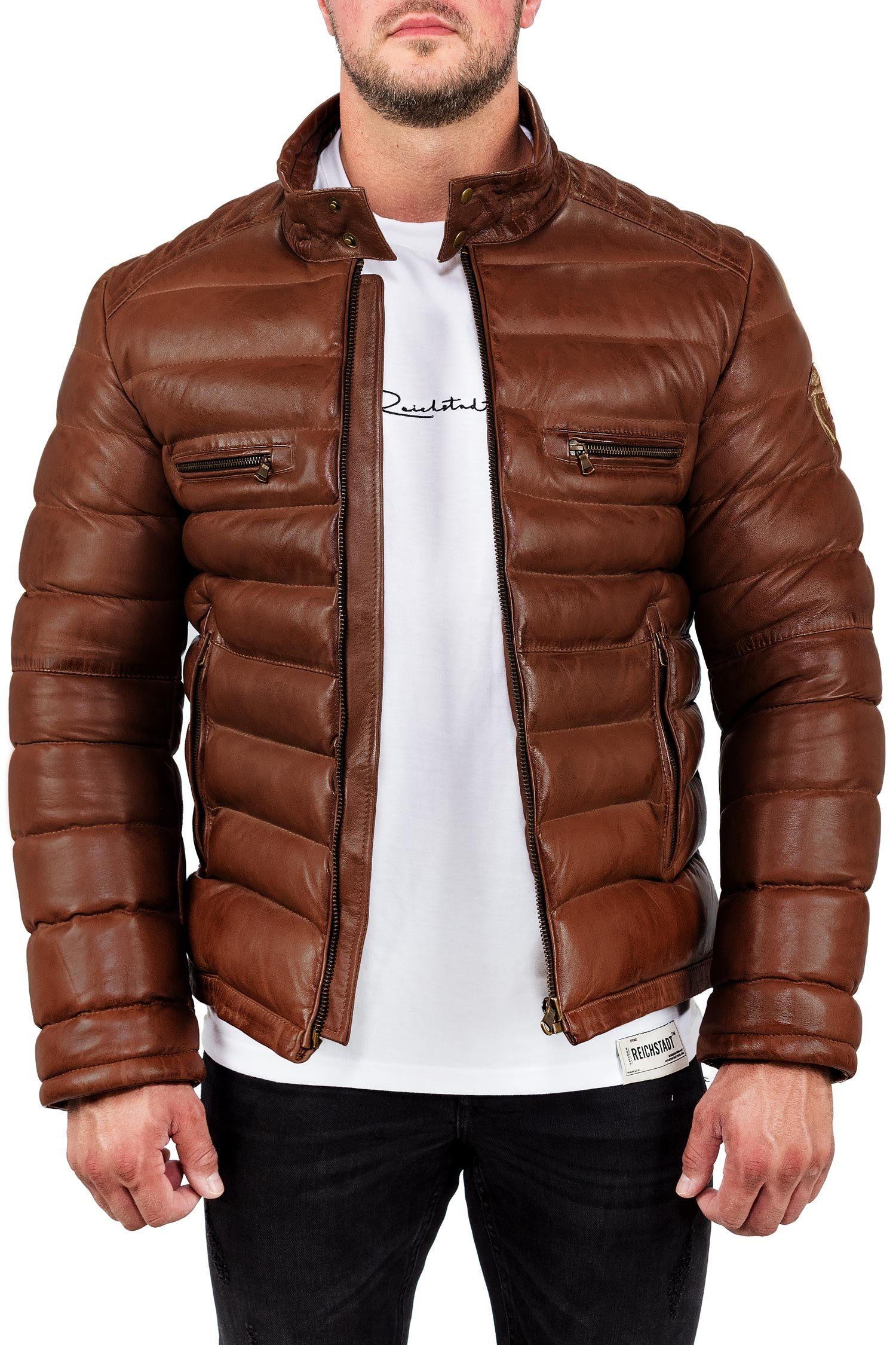 Reichstadt Bomberjacke Herren Echtleder Jacke RS016 (1-St) mit 2x Brusttaschen und Patch