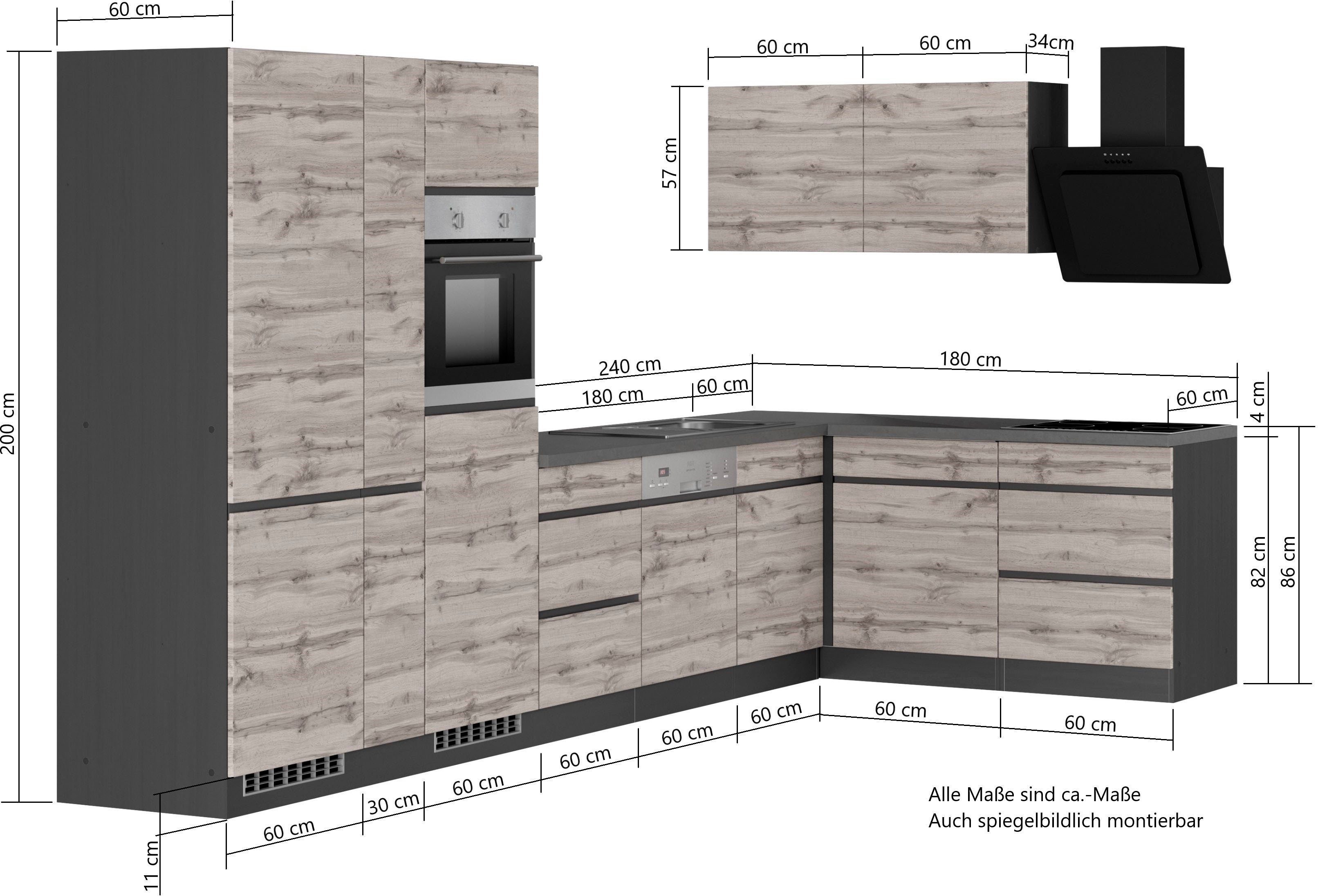 KOCHSTATION Winkelküche KS-Riesa, Stellbreite 390/180 cm, wahlweise mit Induktionskochfeld