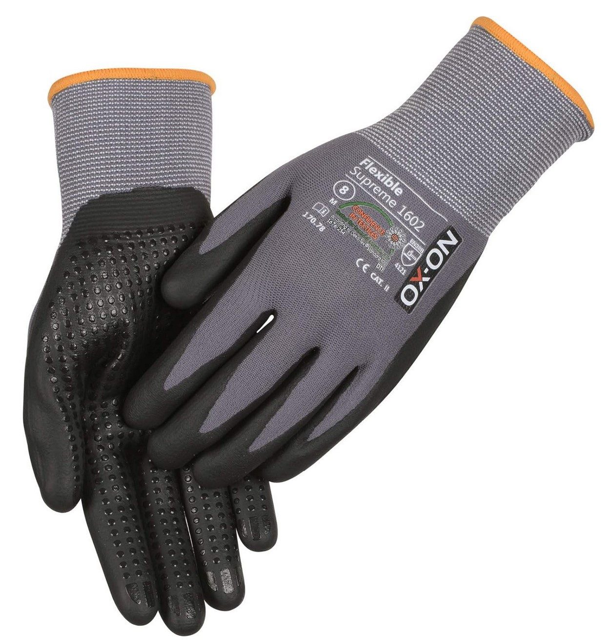 OX-ON Arbeitshandschuhe OX-ON Flexible Supreme 1602 Arbeitshandschuhe mit Noppen, grau, Größe