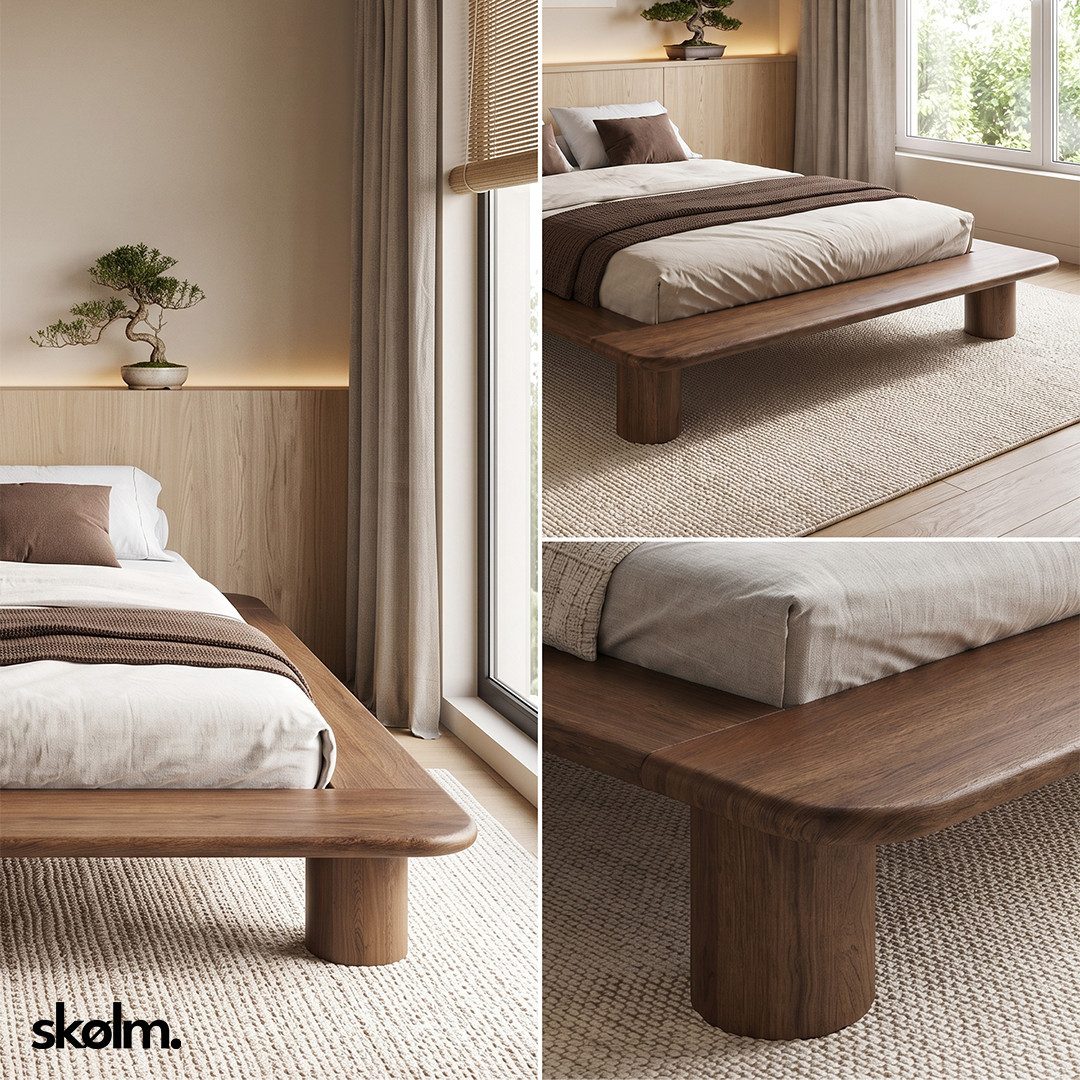 skølm Futonbett Vestri aus massiver Eiche (Walnussoptik, 140x200 cm), Massivholzbett lackiert, niedriges Doppelbett mit 25 cm Höhe – Bild 5 von 5
