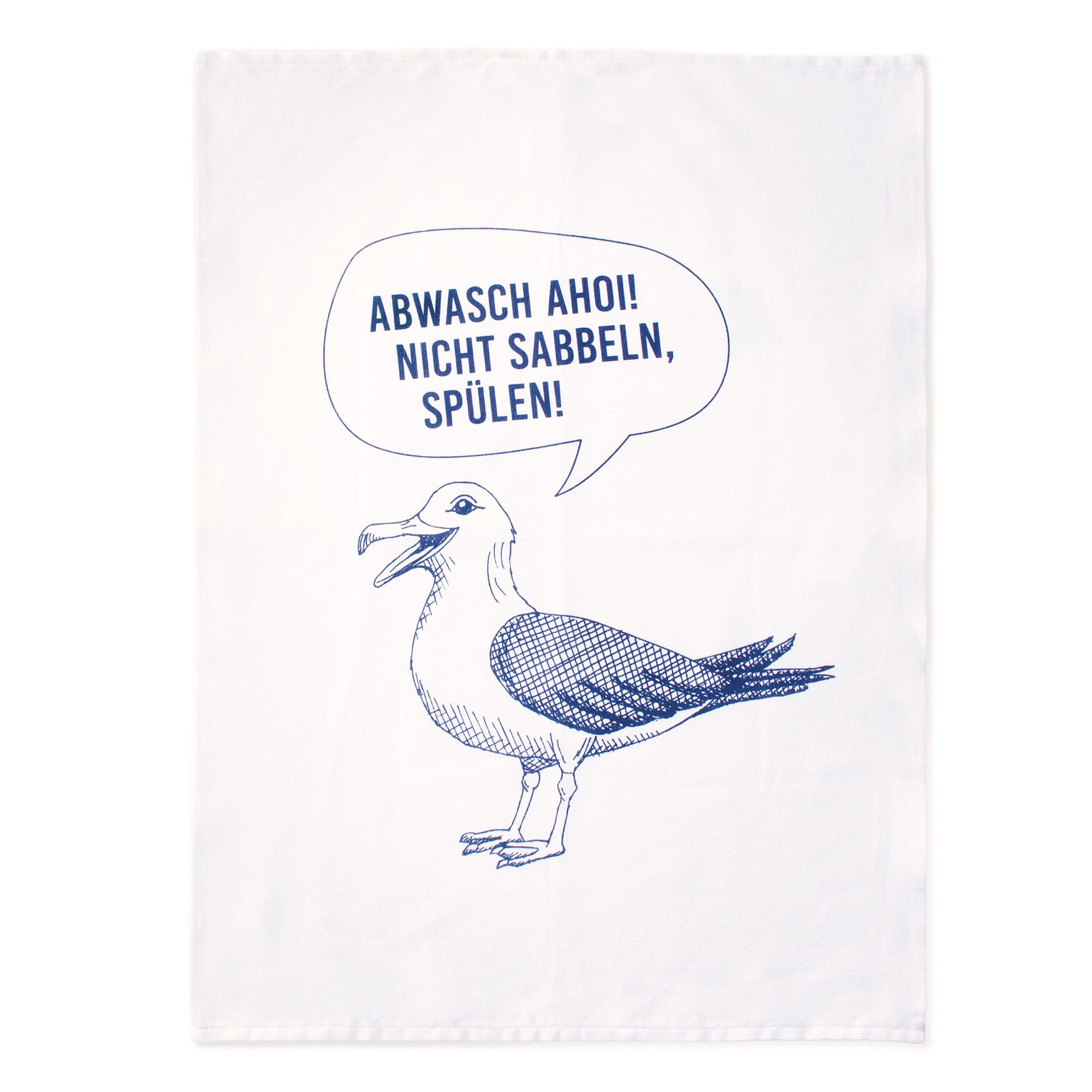 Bow & Hummingbird Geschirrtuch Geschirrtuch Abwasch Ahoi Möwe aus Baumwolle – maritim, 95°C, (1x maritimes Küchentuch mit Spruch 50x70cm), in Deutschland gefertigt