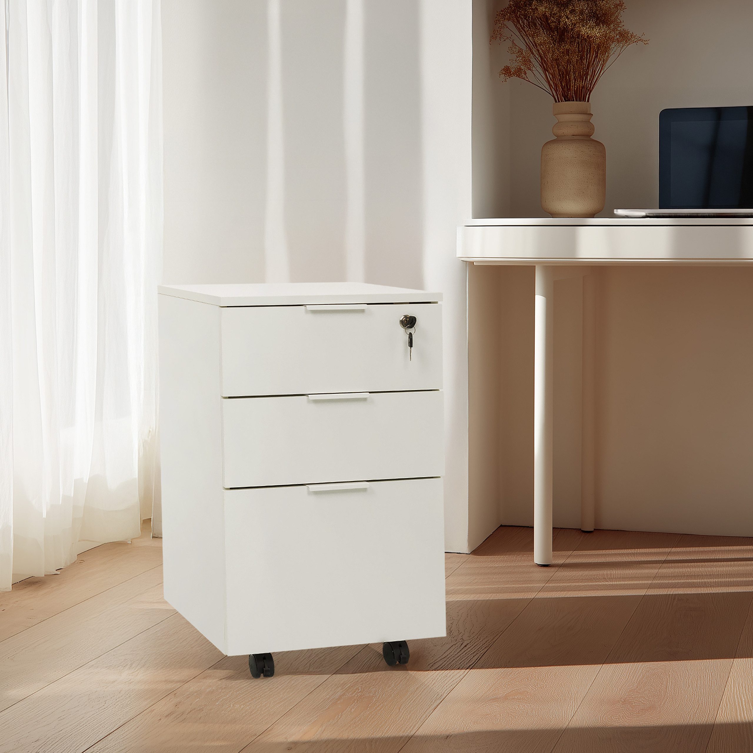 hjh OFFICE Rollcontainer DAVIK Bürowagen H/B/T: 66.0 x 41.5 x 40.0 cm, Aktenschrank Schreibtisch mit Schubladen, Büro Kommode mit Rollen